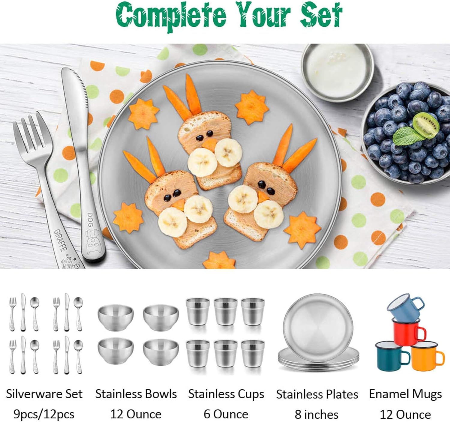 E-far Kids Bowls Set of 4 12 Ounce Insulated Shatterproof Matte Finish