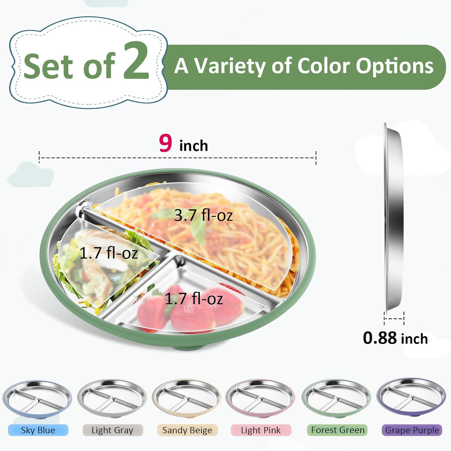 Bakpoco Suction Toddler Plate Set of 2 9 Green Purple