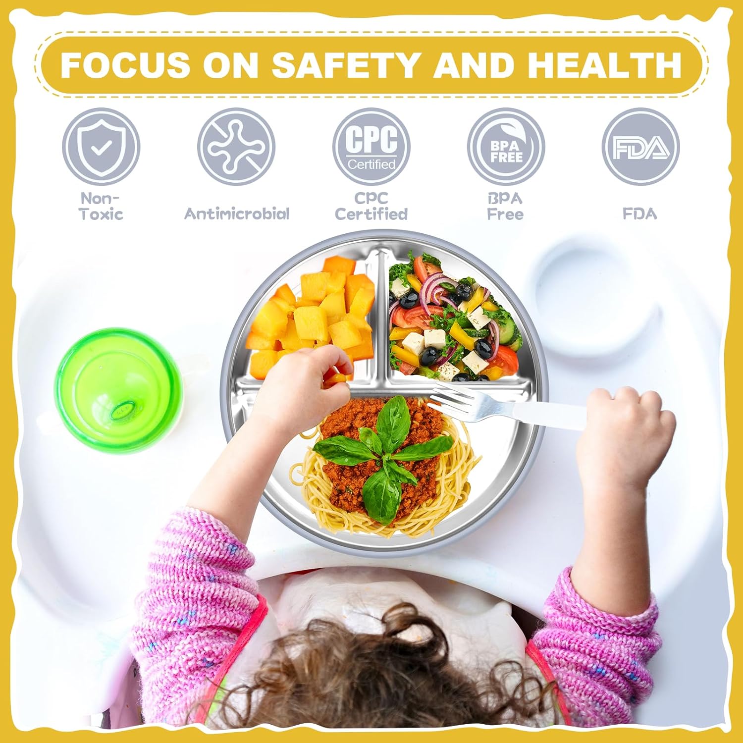 OVV Stainless Steel Toddler Plates 2 Pack 9 Inch