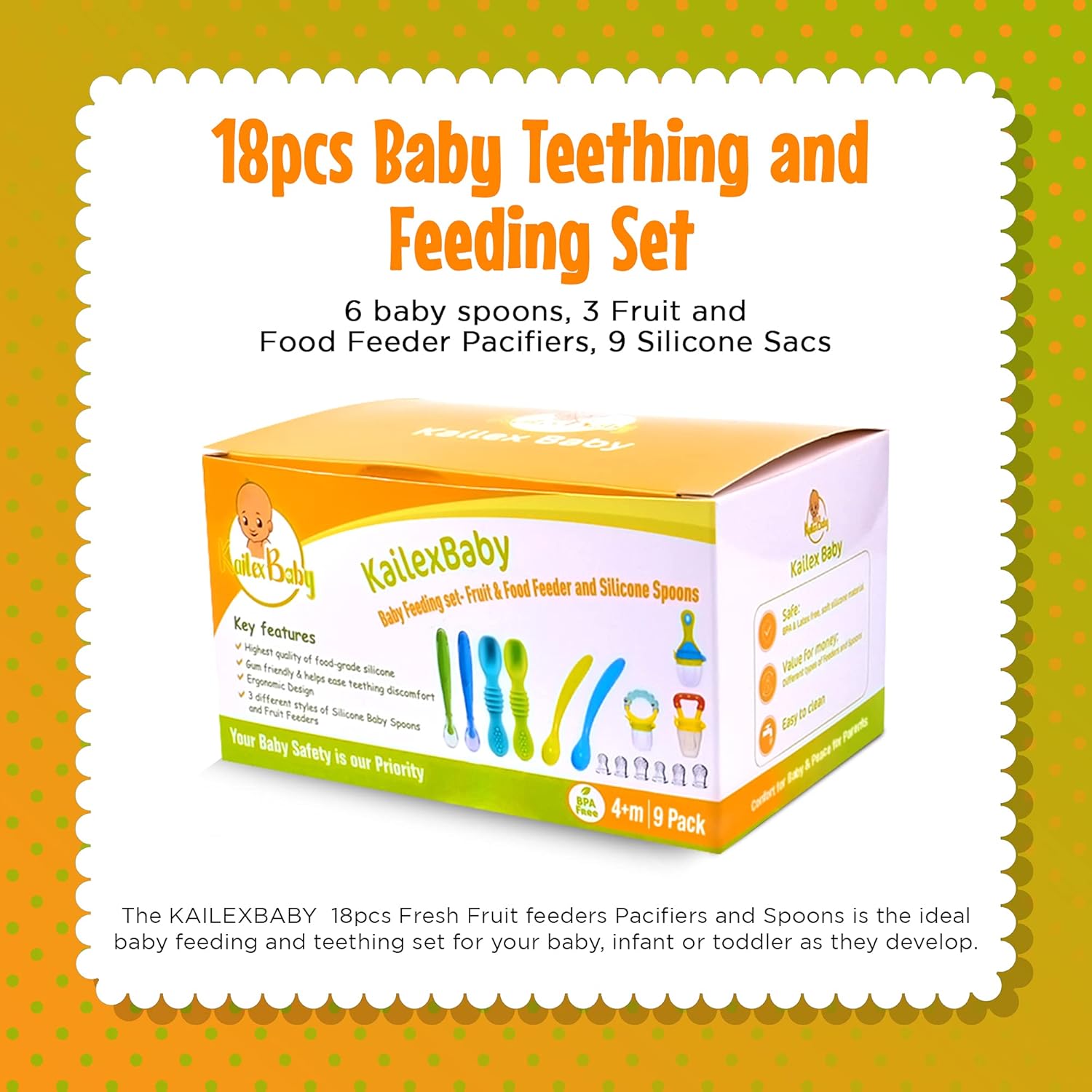 KAILEXBABY Baby Food Feeder with 18pcs Silicone Spoons