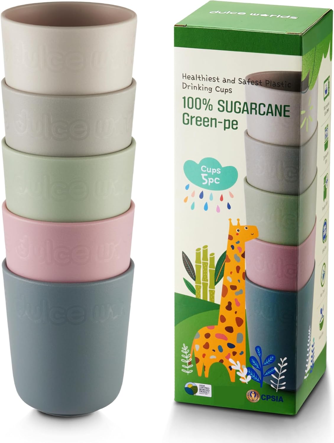 Dulce Worlds SUGARCANE Kids Cup 10 oz - 5 Pack Gray Pink 1