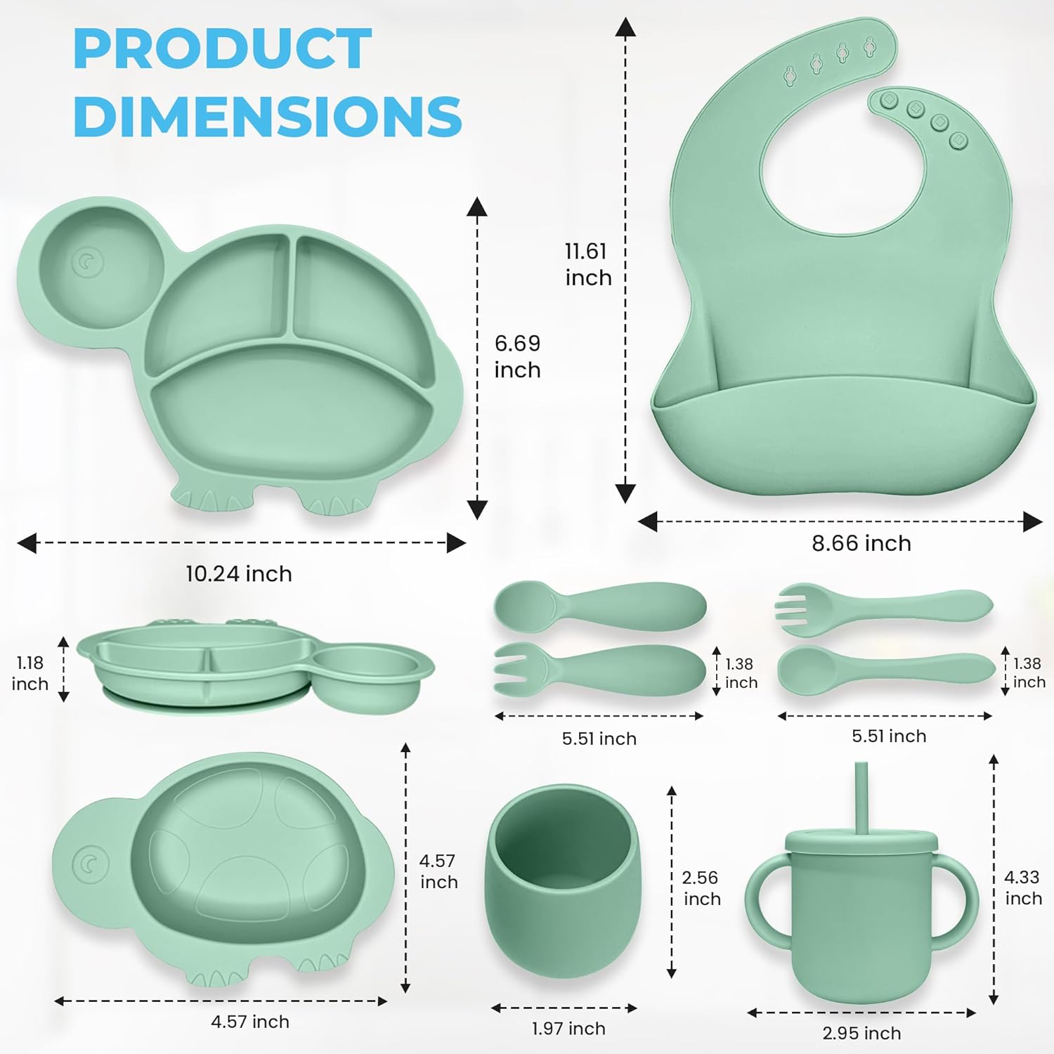 DELICADOU 9-Piece Baby Led Weaning Set with Turtle Shape