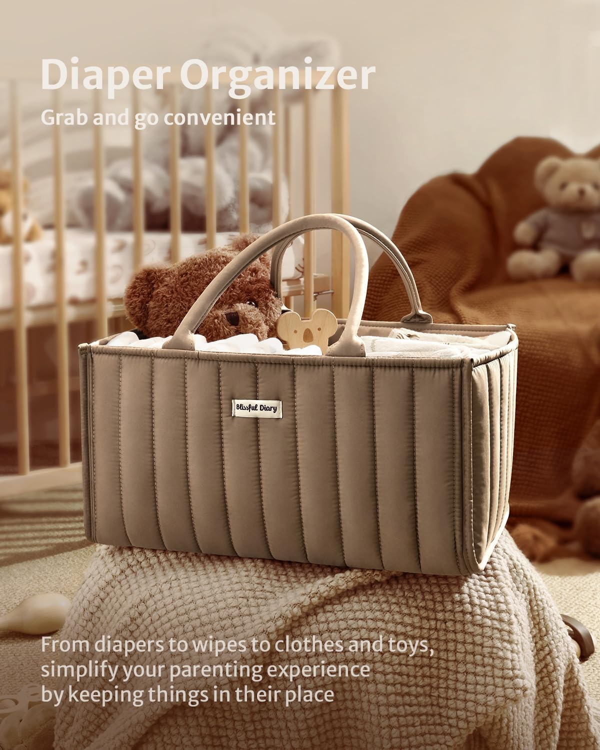 Blissful Diary Baby Diaper Caddy Organizer Mocha Brown