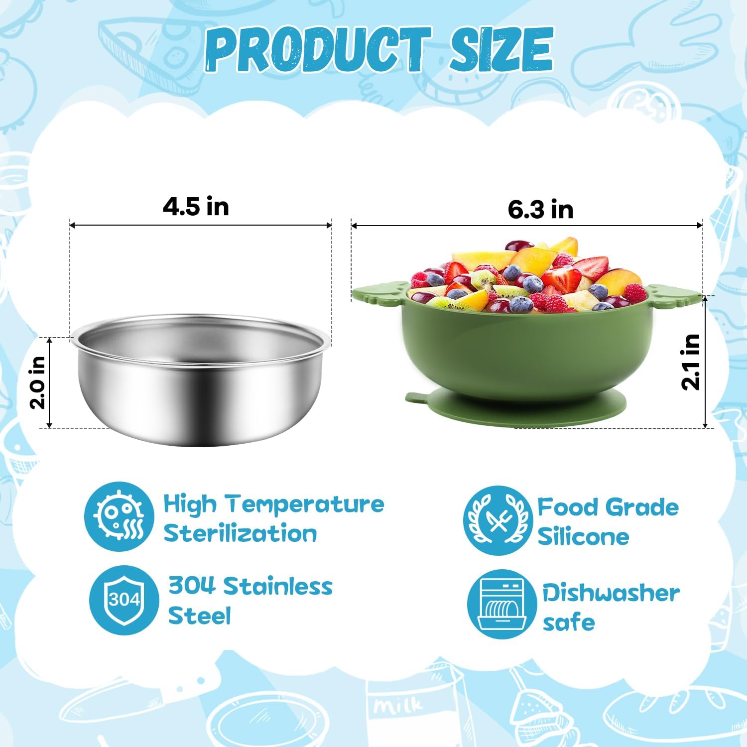 Tikmos 6 Pack Baby Bowls with Suction