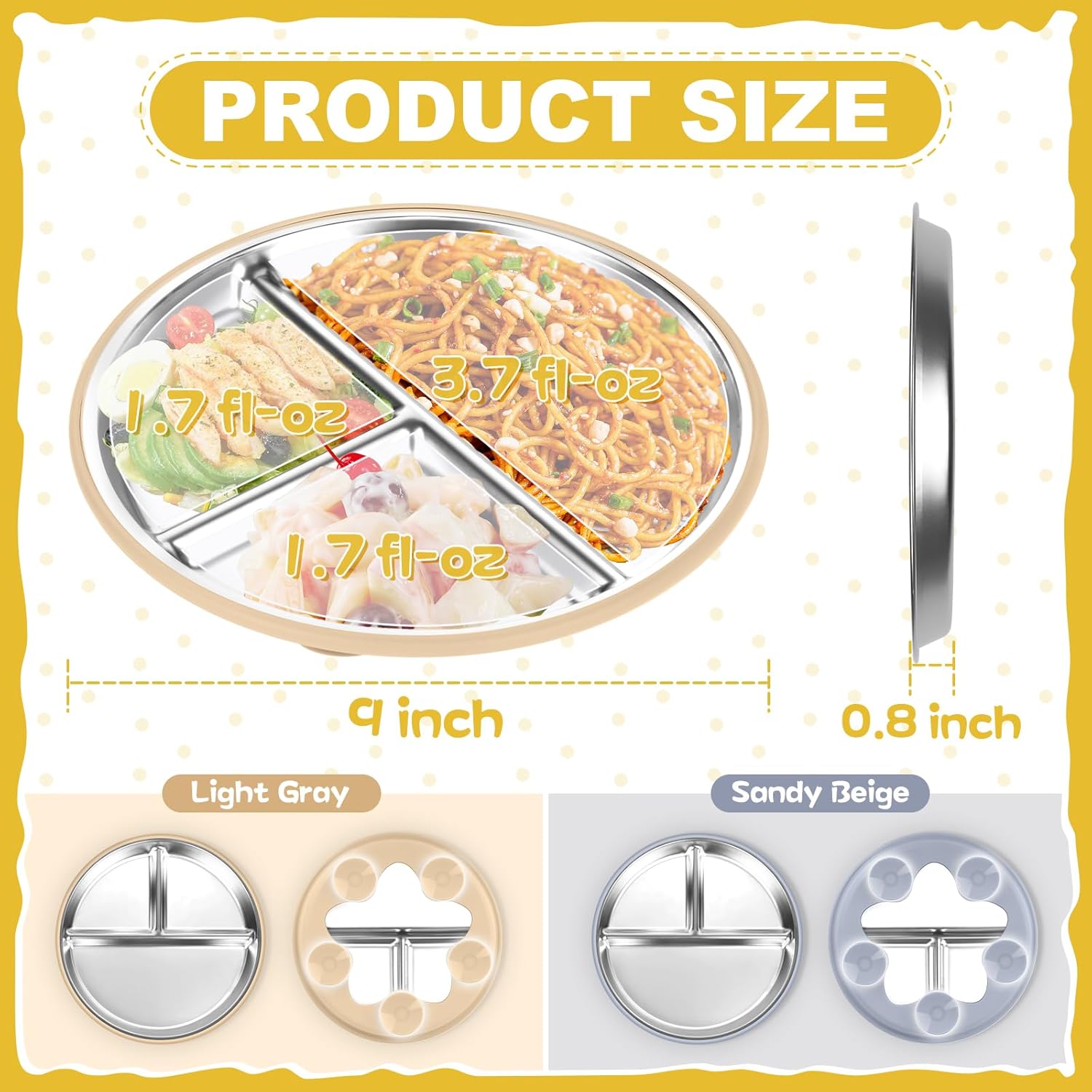 OVV Stainless Steel Toddler Plates 2 Pack 9 Inch