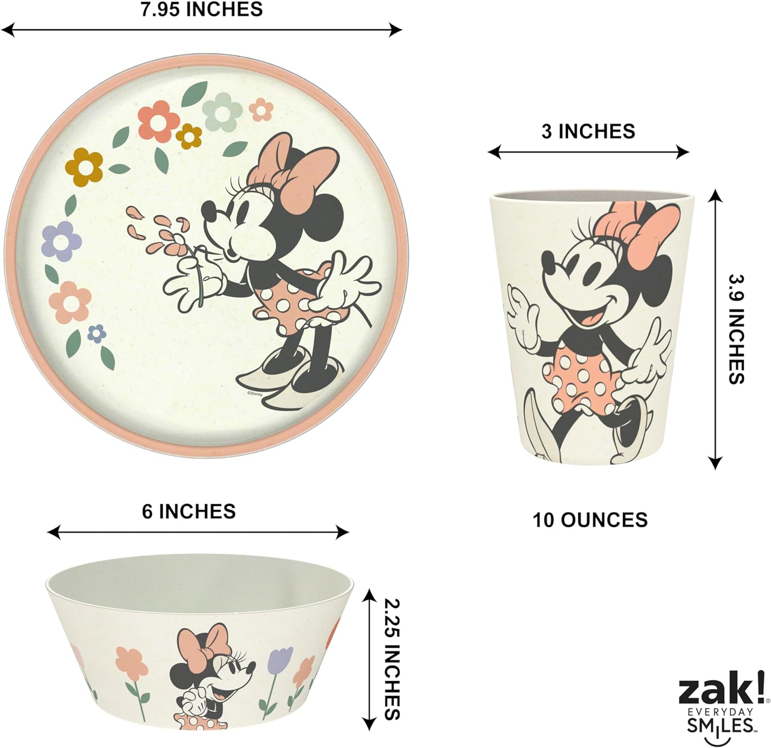Zak Designs Disney Minnie Mouse Dinnerware Set 3 Pieces