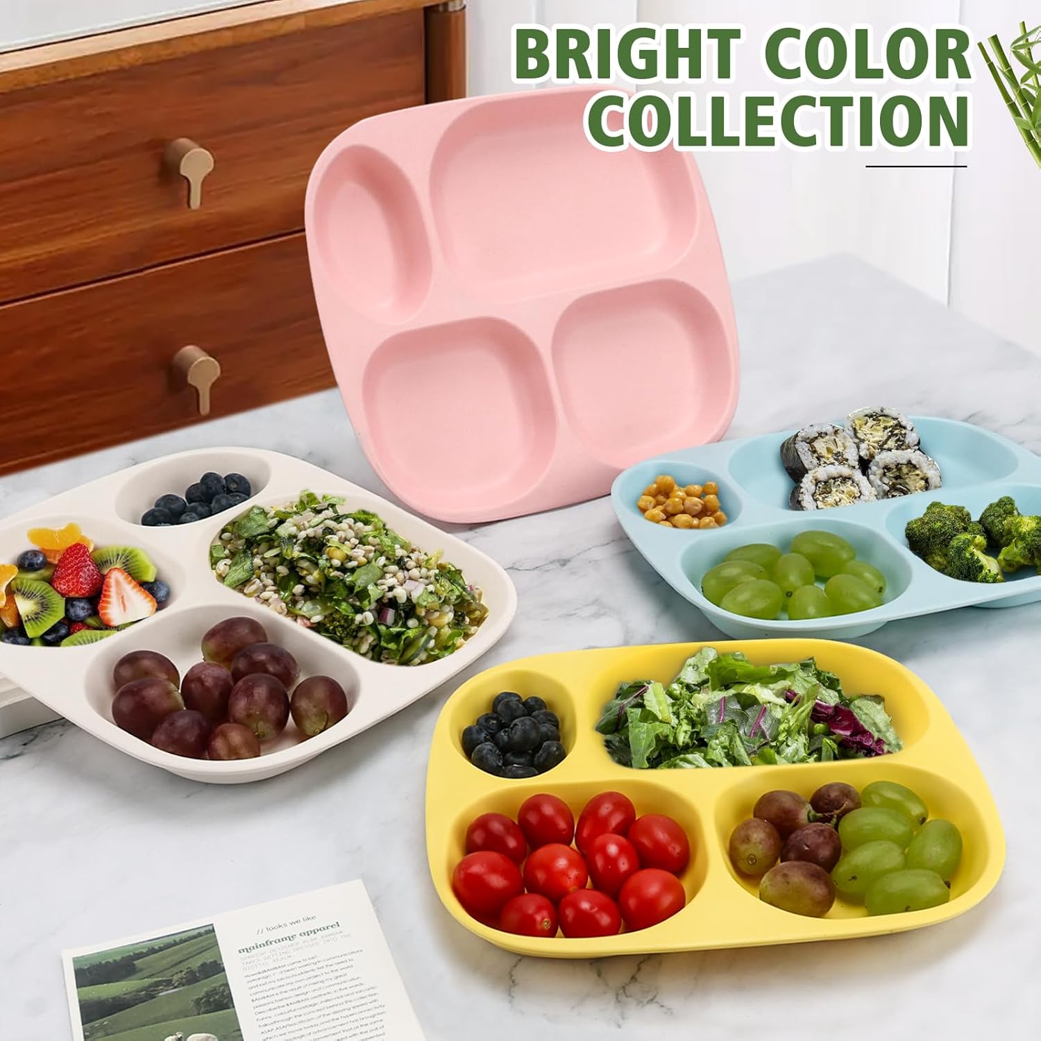 Shopwithgreen Bamboo Divided Plates Set of 4
