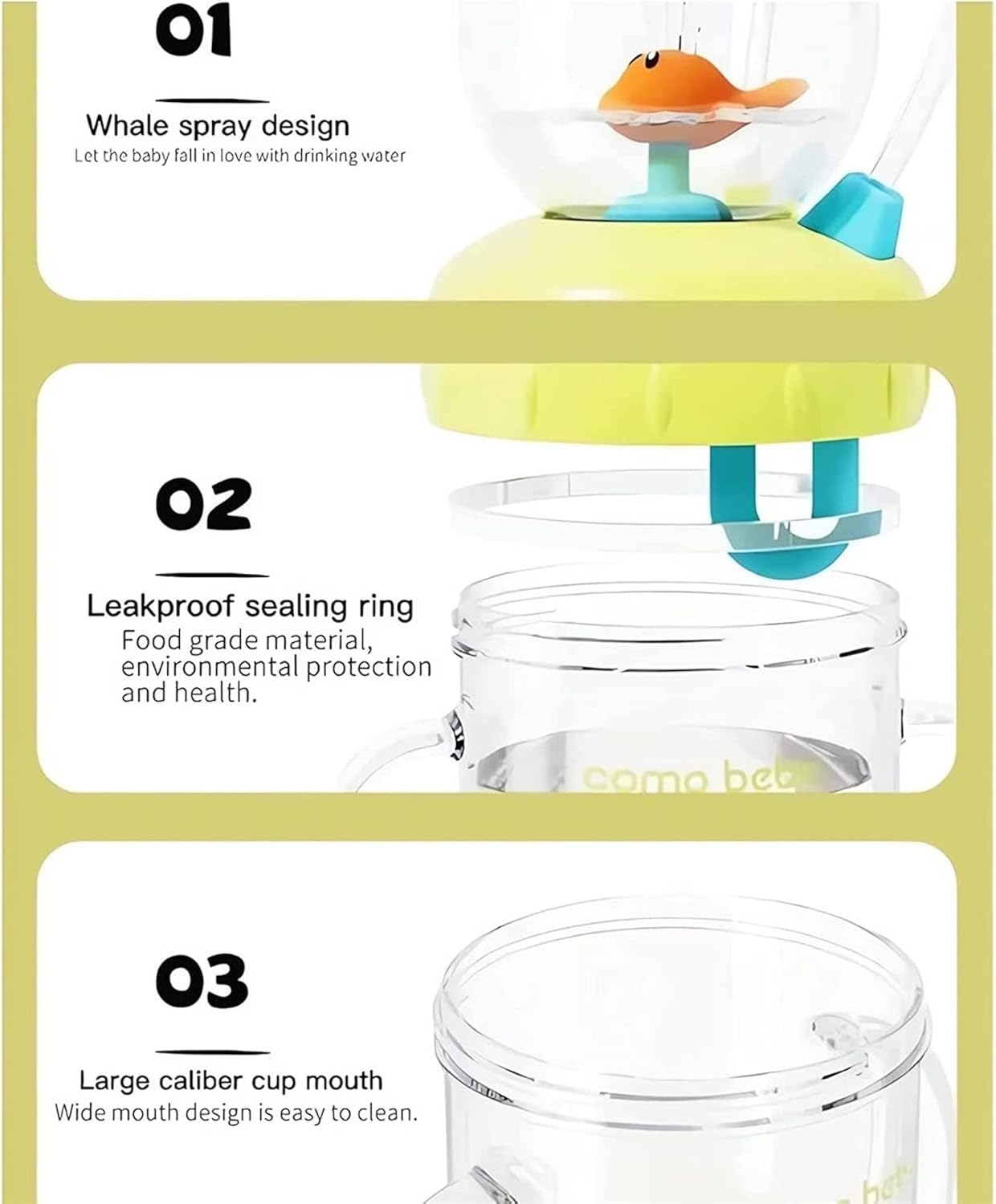Cute Whale Water Bottle 220ml Leak Proof Sippy Cup with Turbo Squirting Design