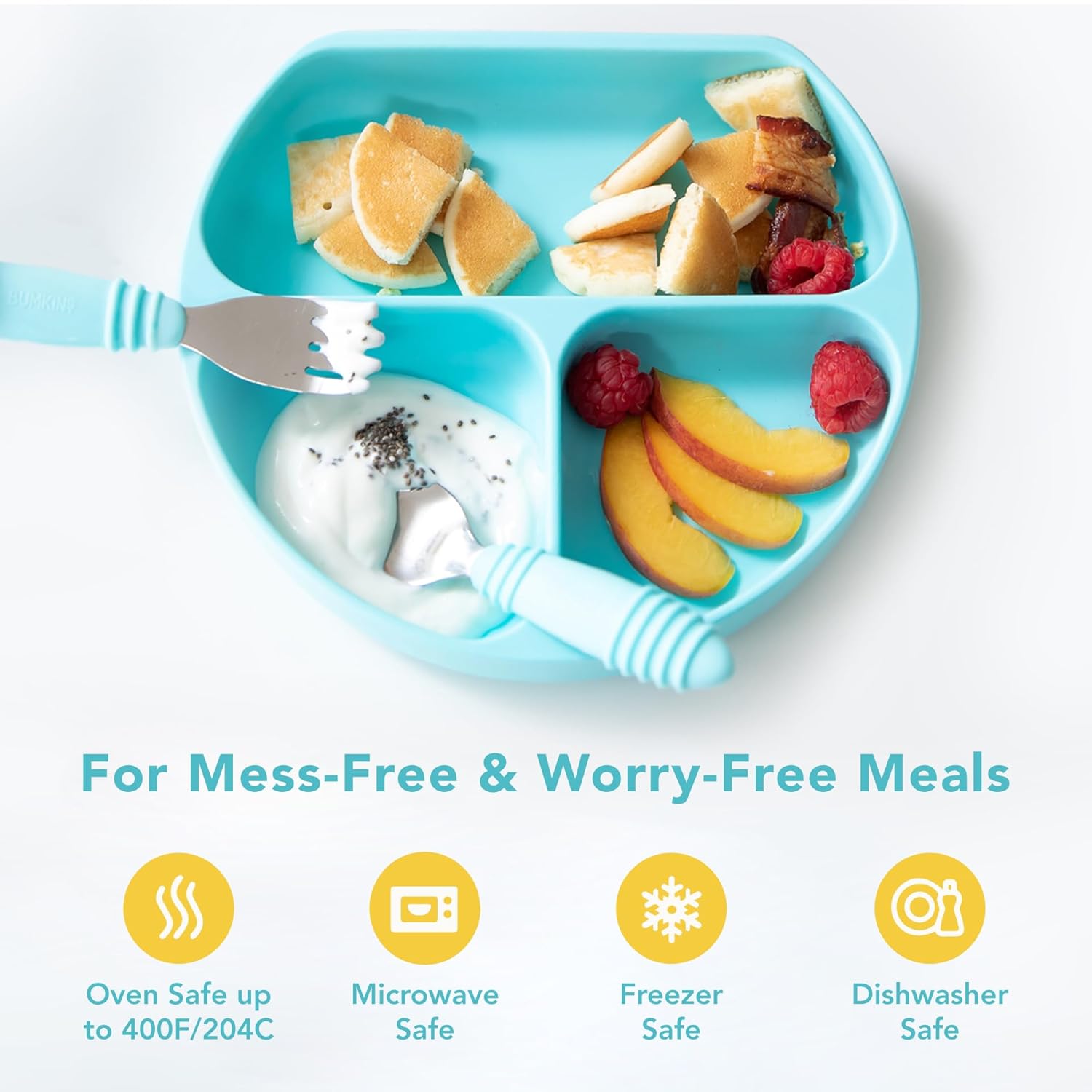 Bumkins Silicone Grip Dish - Self-Feeding Plate BPA Free Blue-GD 1 Count