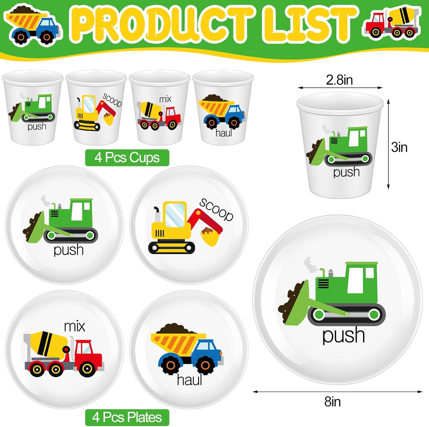 Yiyiring 4-Piece Construction Truck Dinnerware Set