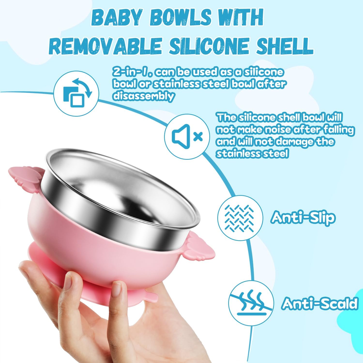 Tikmos 6 Pack Baby Bowls with Suction