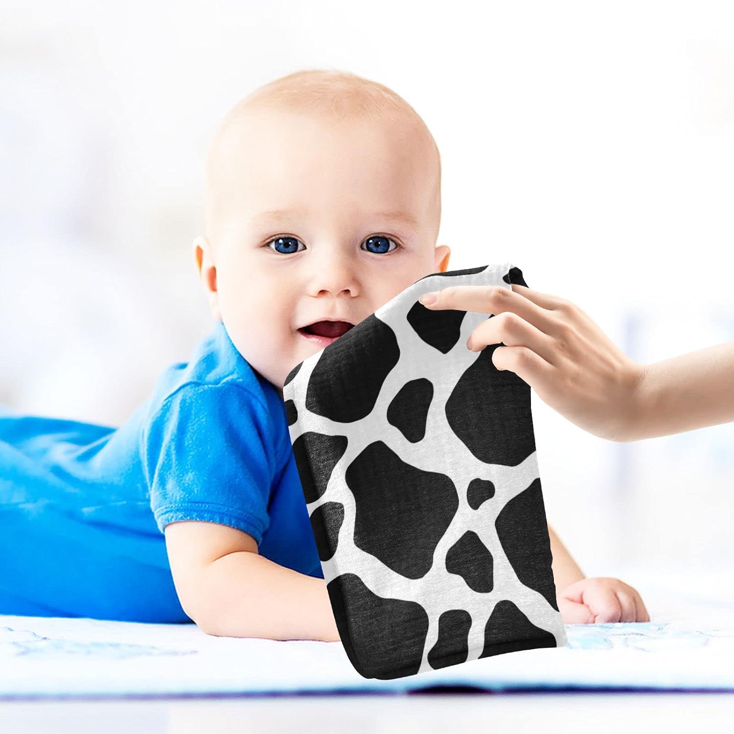 WIFIU 12x12 Inch Black White Cow Print Muslin Washcloths 5 Pack
