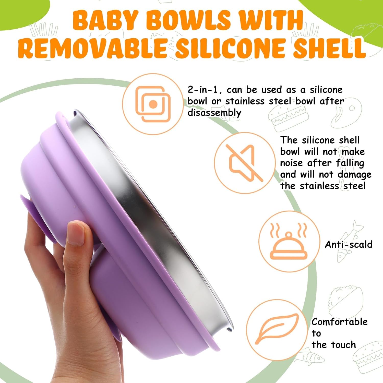 Nuogo 2 Pcs Stainless Steel Baby Plates with Suction and Silicone Shell 1