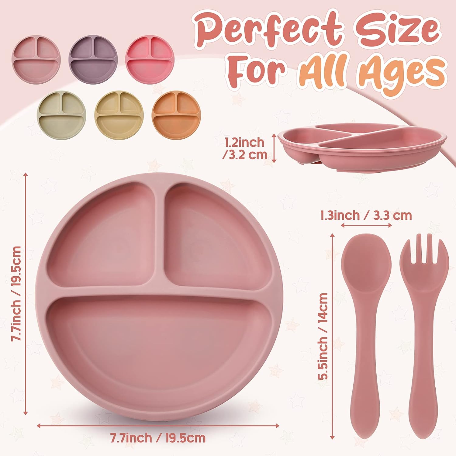 Meanplan 6 Pack Silicone Baby Plates with Lids and Forks
