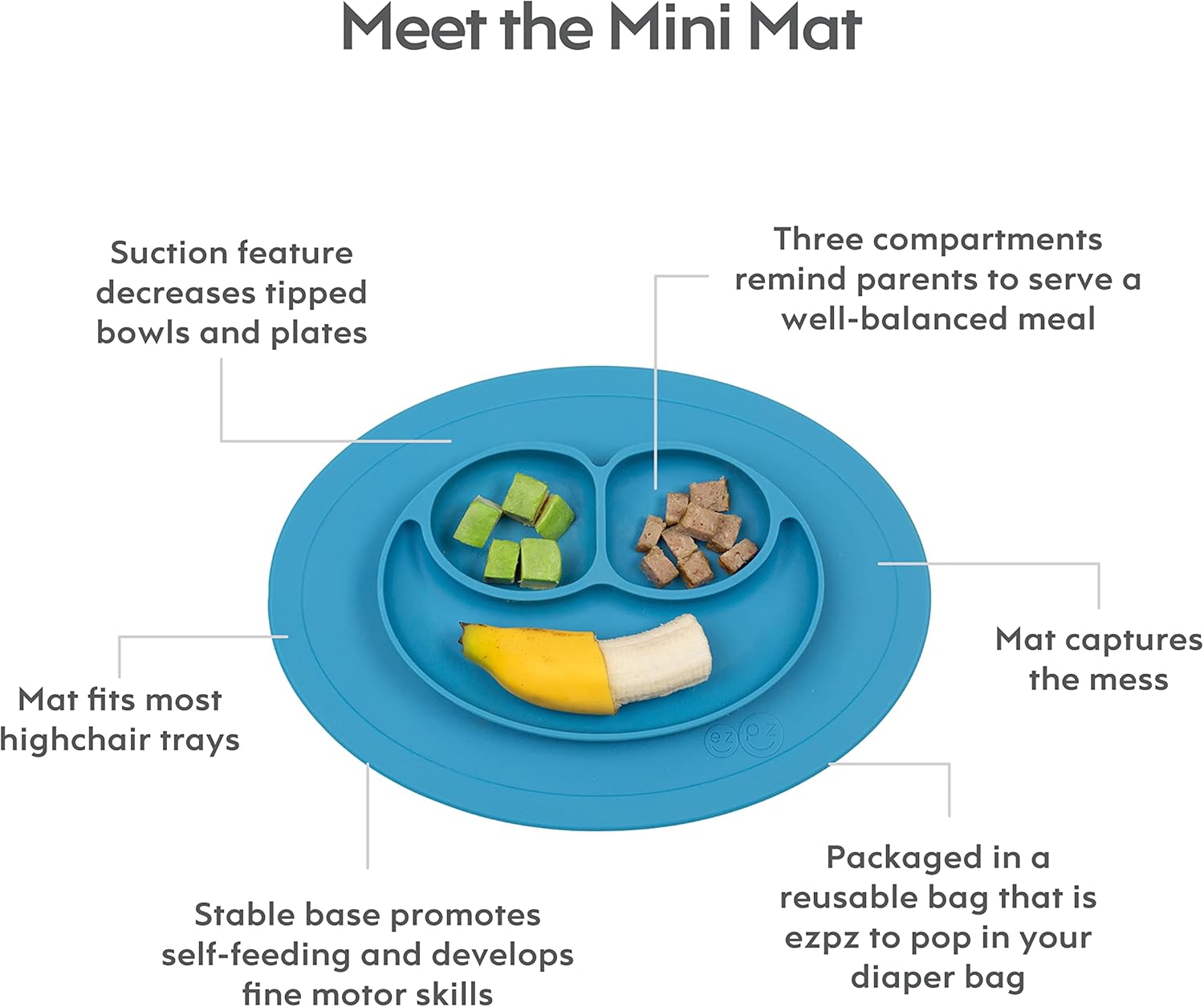 ezpz Mini Mat for 12 Months - 100 Silicone Placemat with Suction
