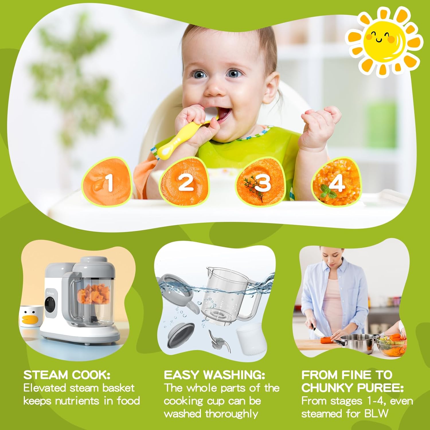 Duede Baby Food Maker One Button Control Steamer Puree Blender