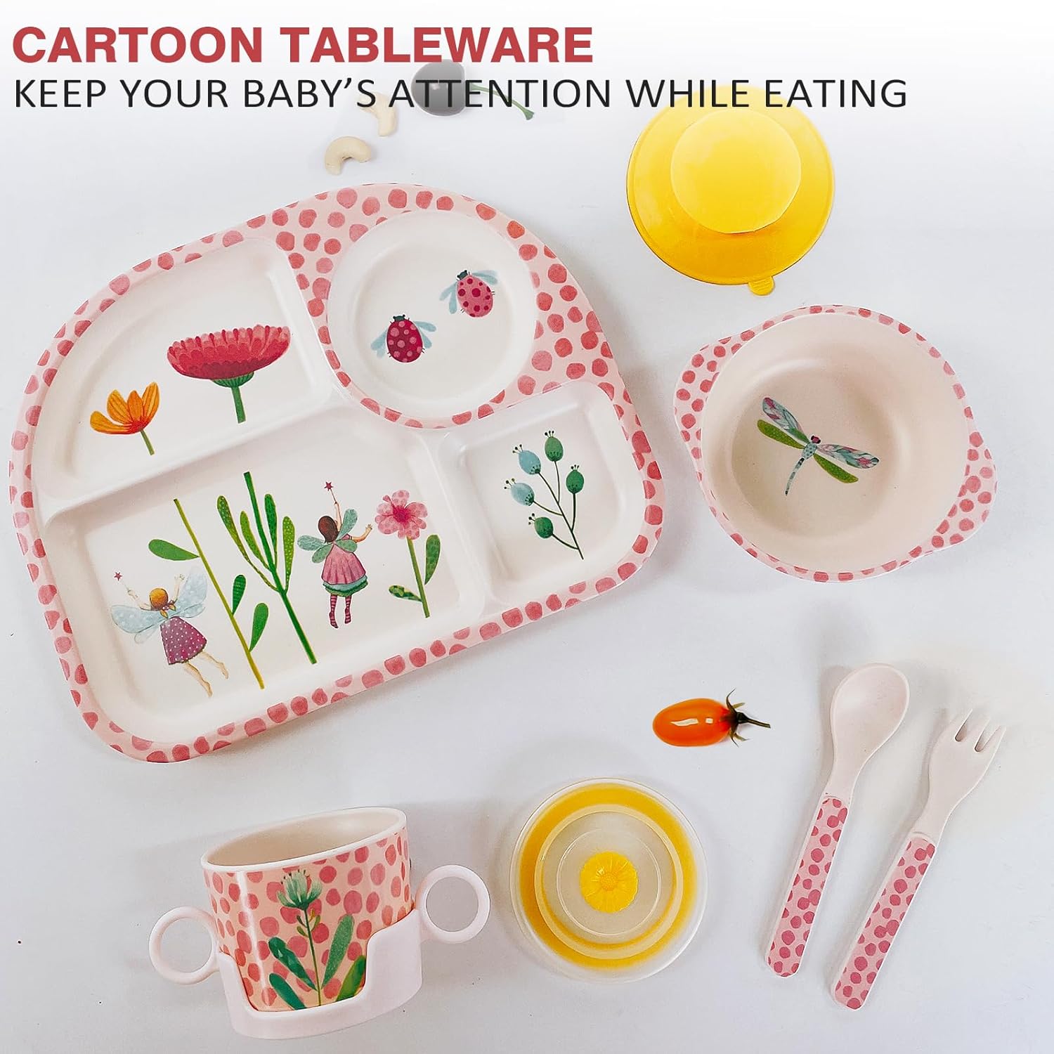shopwithgreen 7Pcs Bamboo Kids Dinnerware Set
