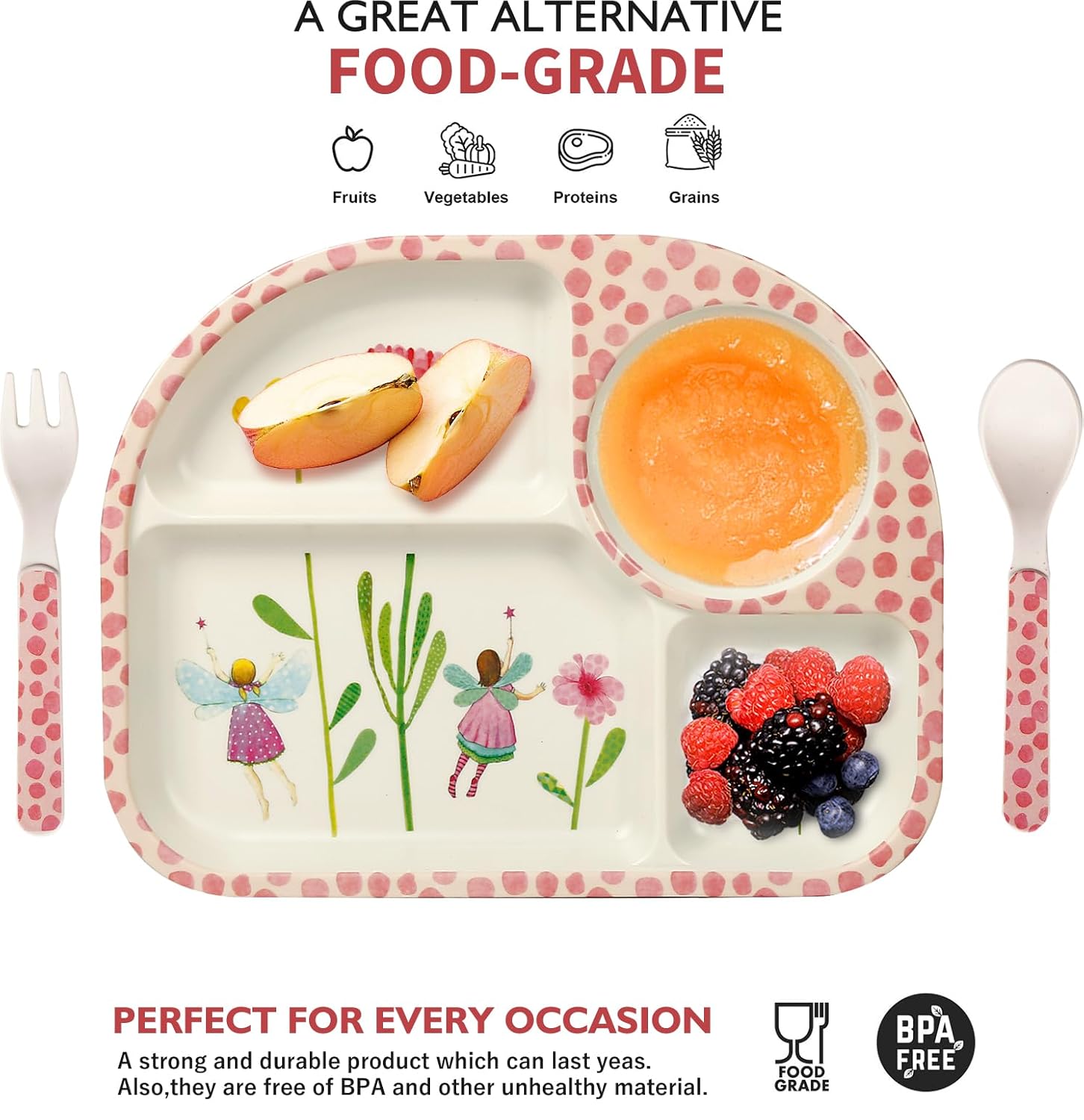 shopwithgreen 7Pcs Bamboo Kids Dinnerware Set
