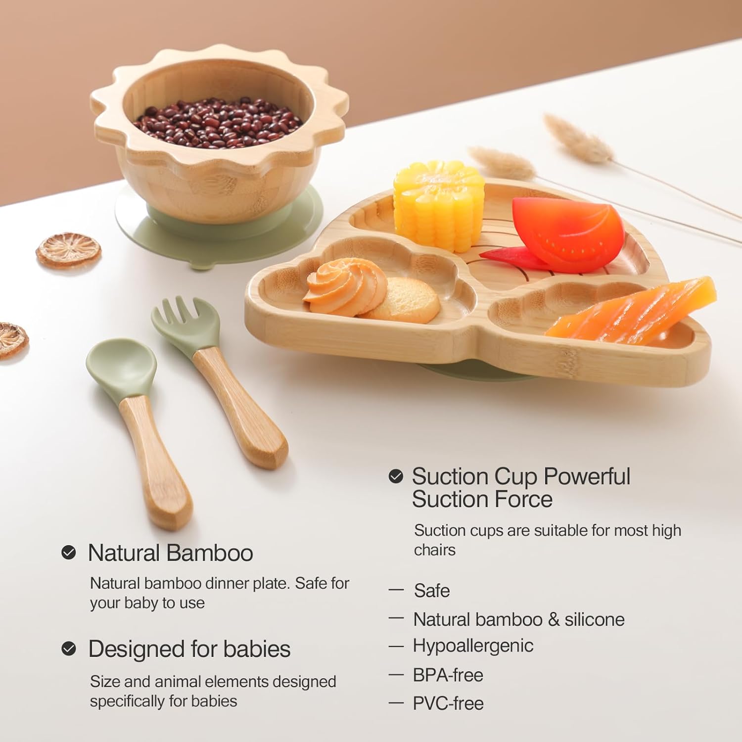 Bamboo Suction Plates Bowls Set for Baby Toddler