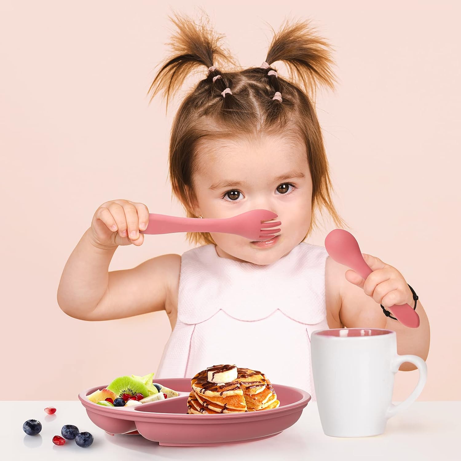 Meanplan 6 Pack Silicone Baby Plates with Lids and Forks
