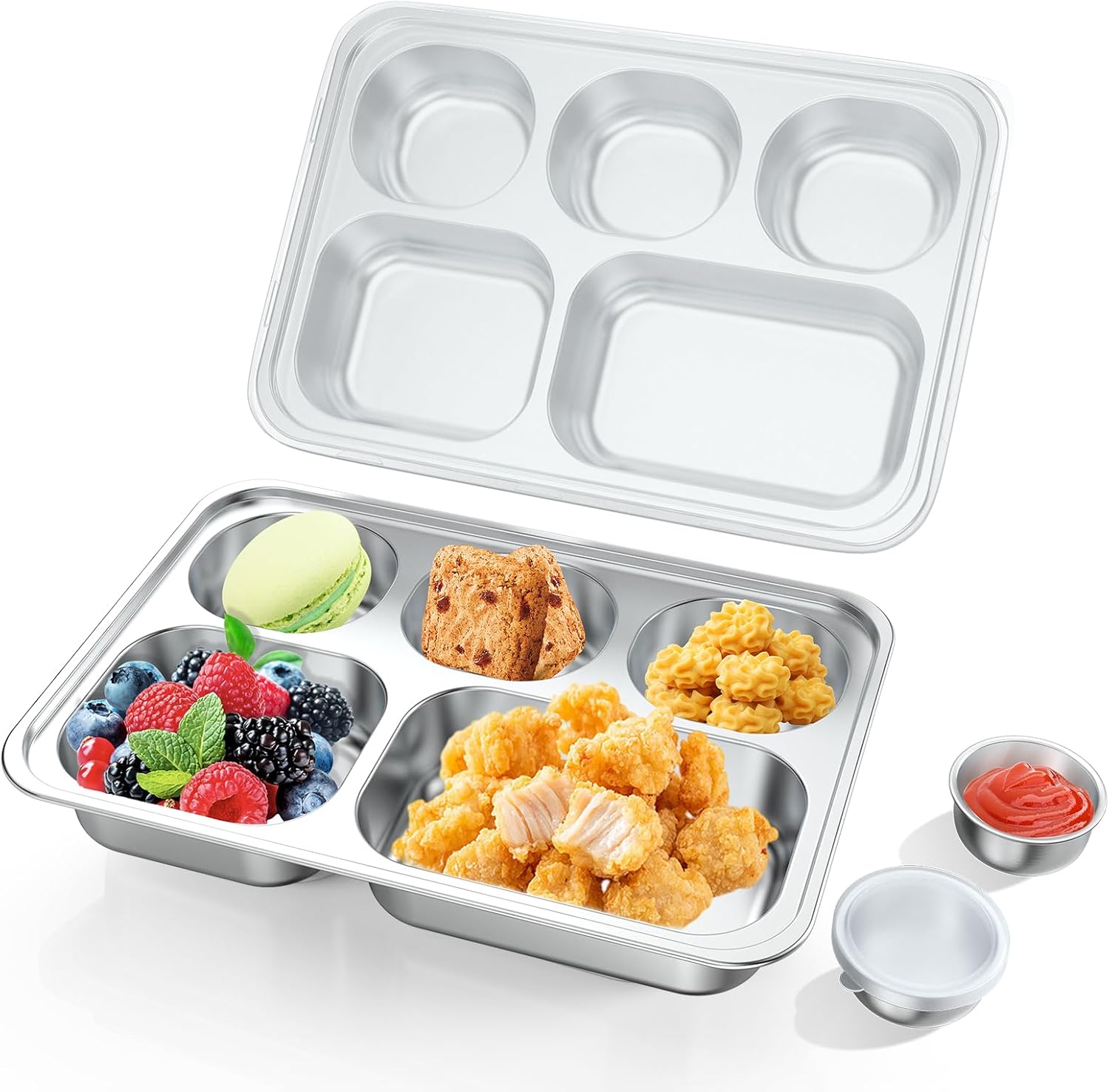 Bakpoco Stainless Steel Divided Plate 2 Pack 5 Sections