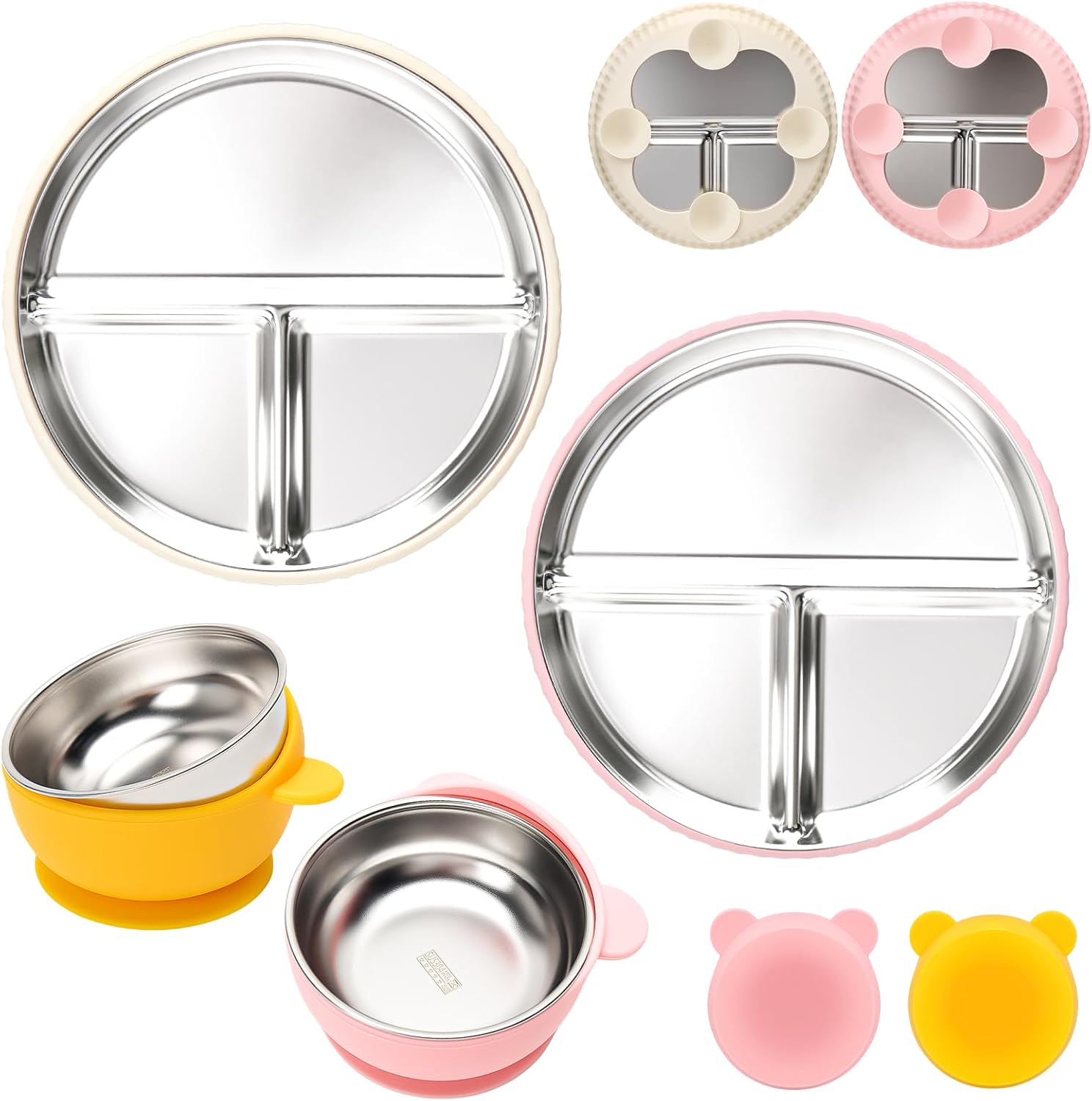 MISSLILI 4-Pack Stainless Steel Plates Bowls Set