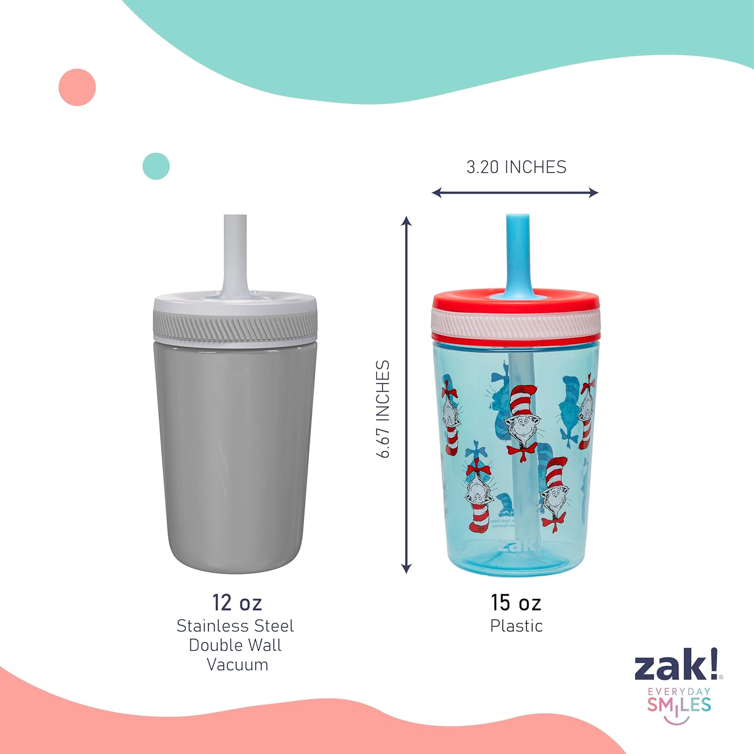 Zak Designs Dr Seuss Kelso Toddler Cups 15oz 2-Pack