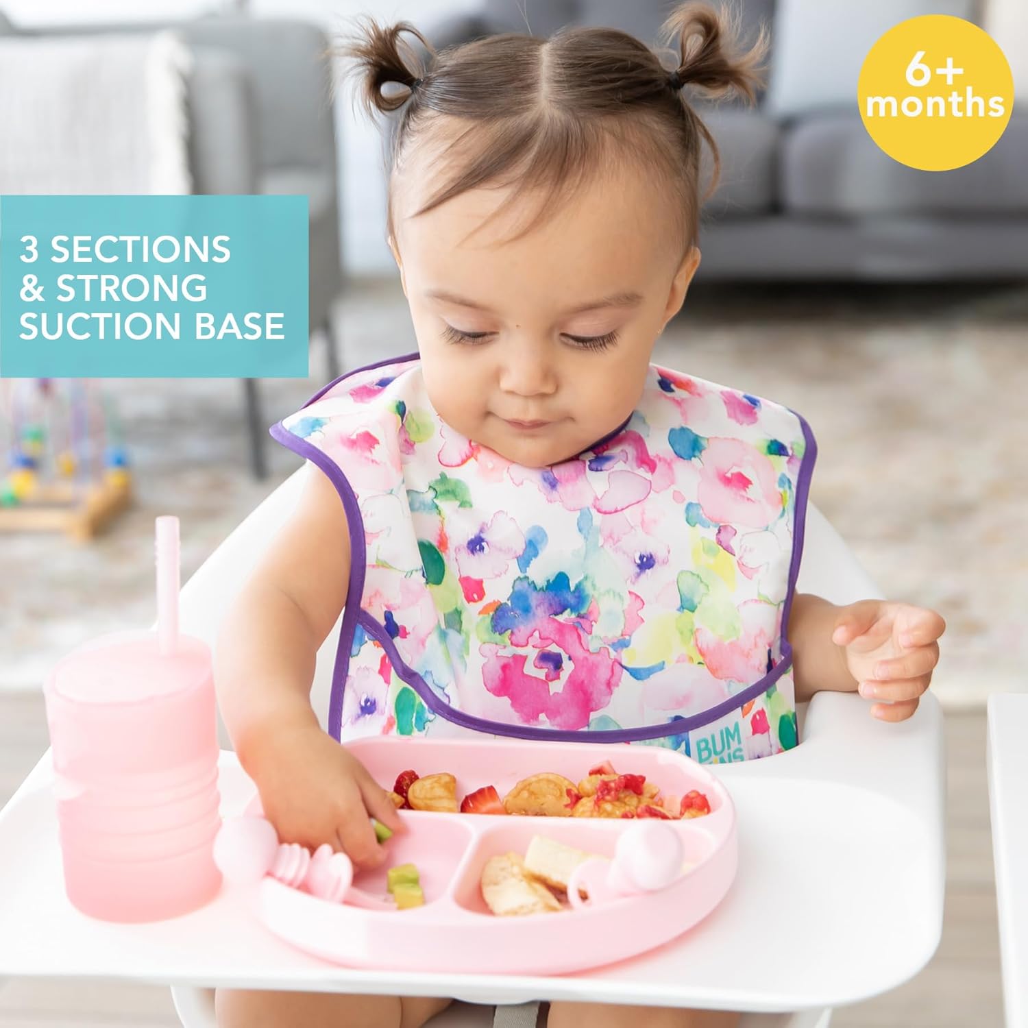 Bumkins Toddler Suction Plate with Divided Grip Pink