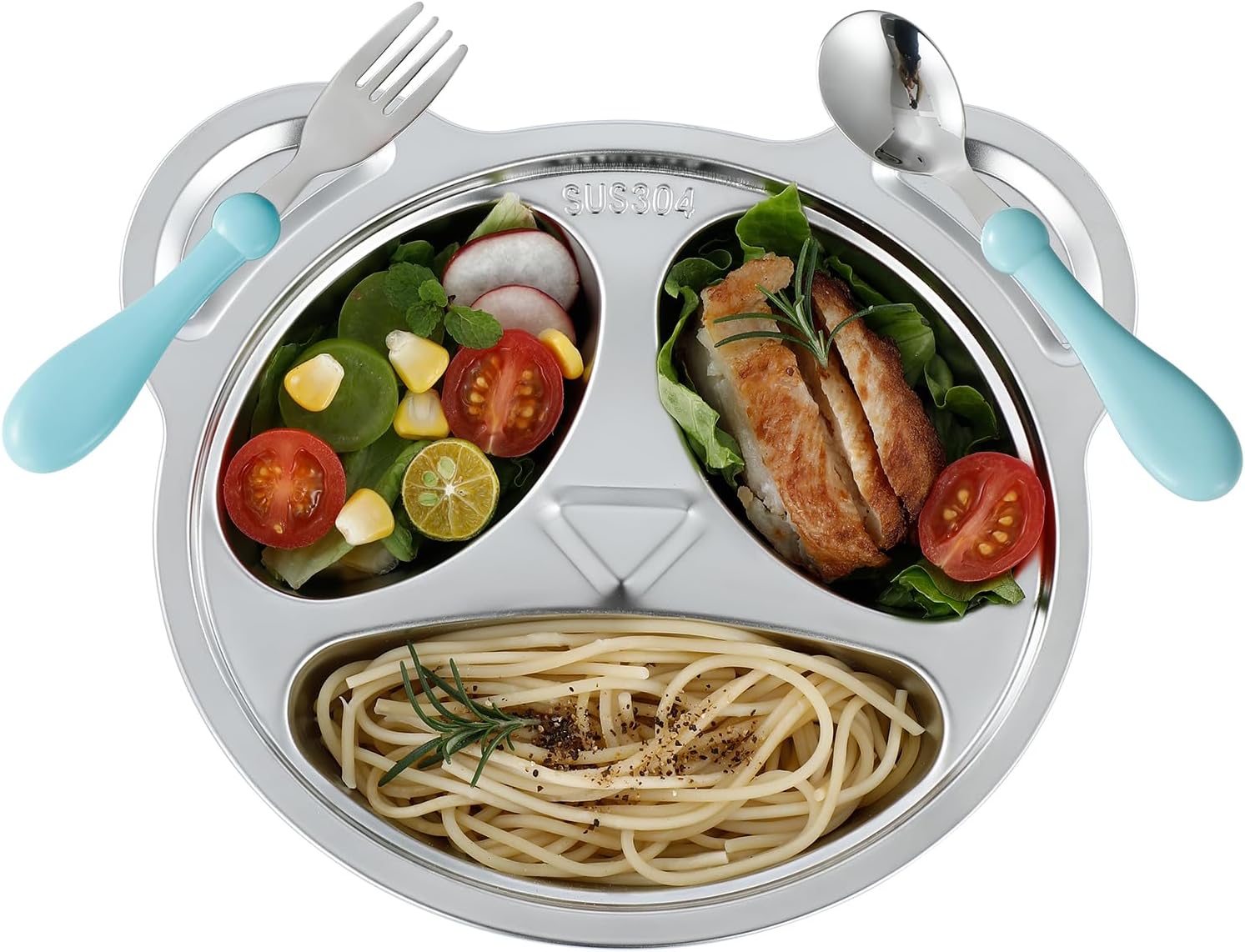 YLARMY Set of 4 Stainless Steel Divided Plates and Utensils for Kids