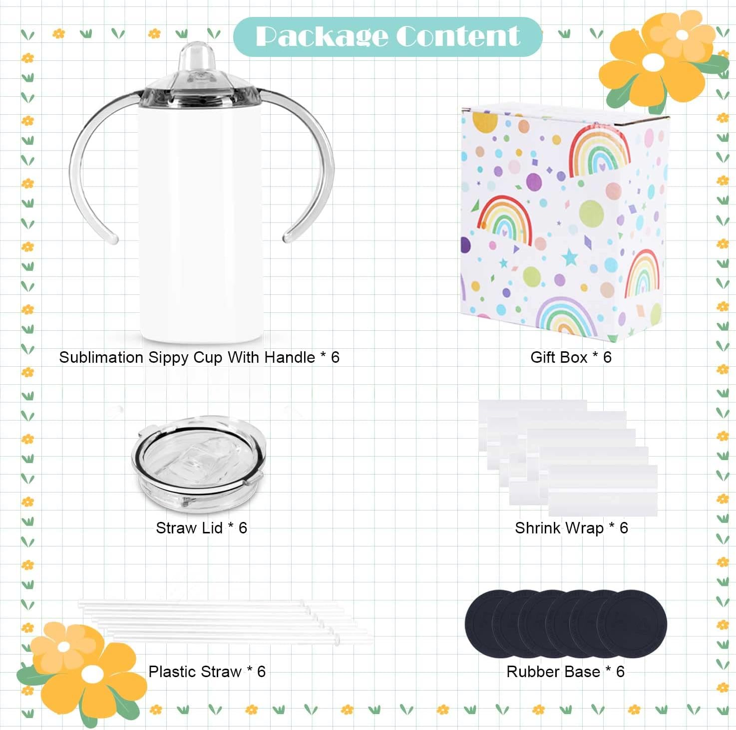 Wzaytia 12 Oz Sublimation Sippy Cup 6 Pack