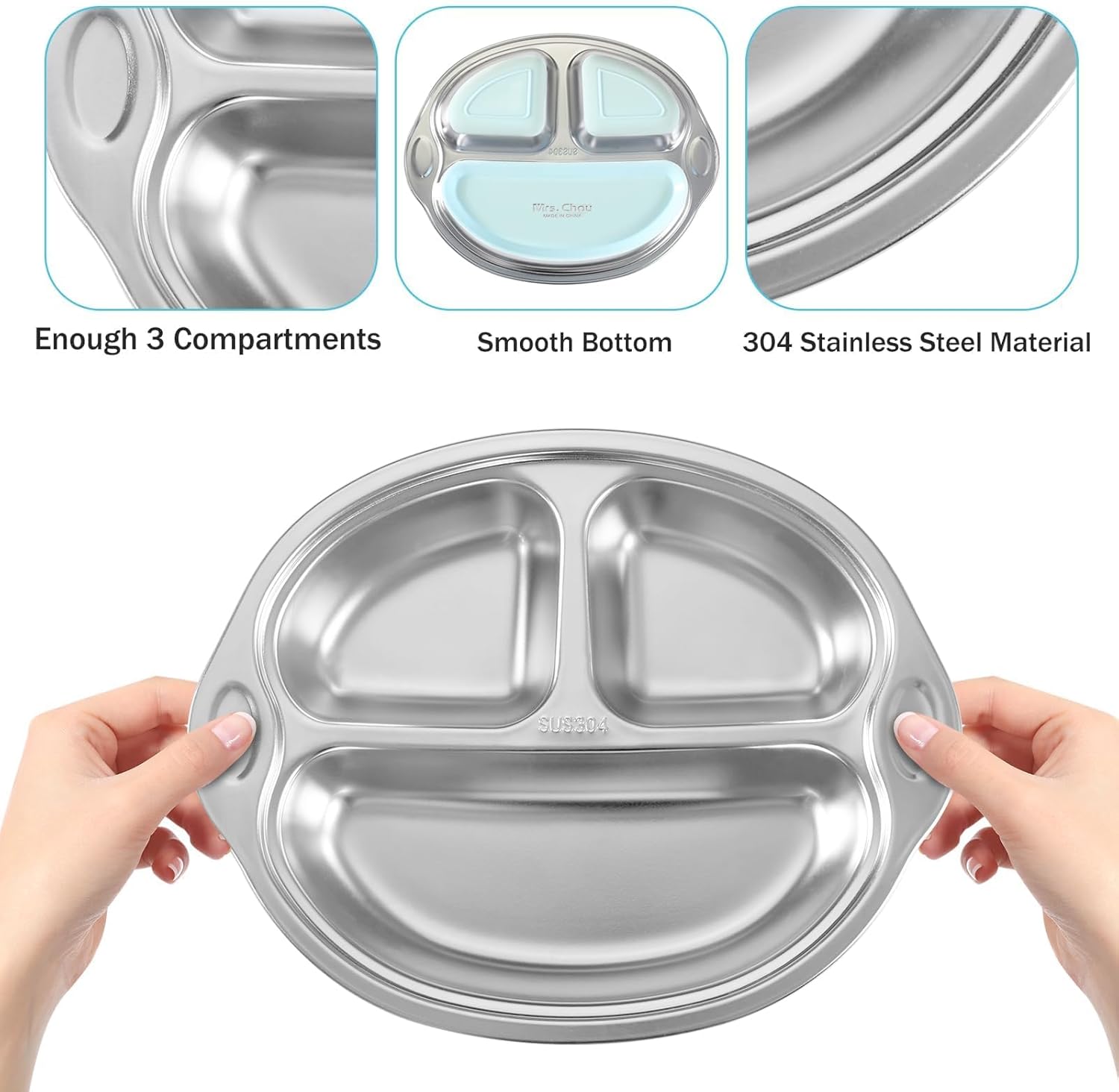 Mrs Chou Stainless Steel Suction Plates for Babies and Toddlers