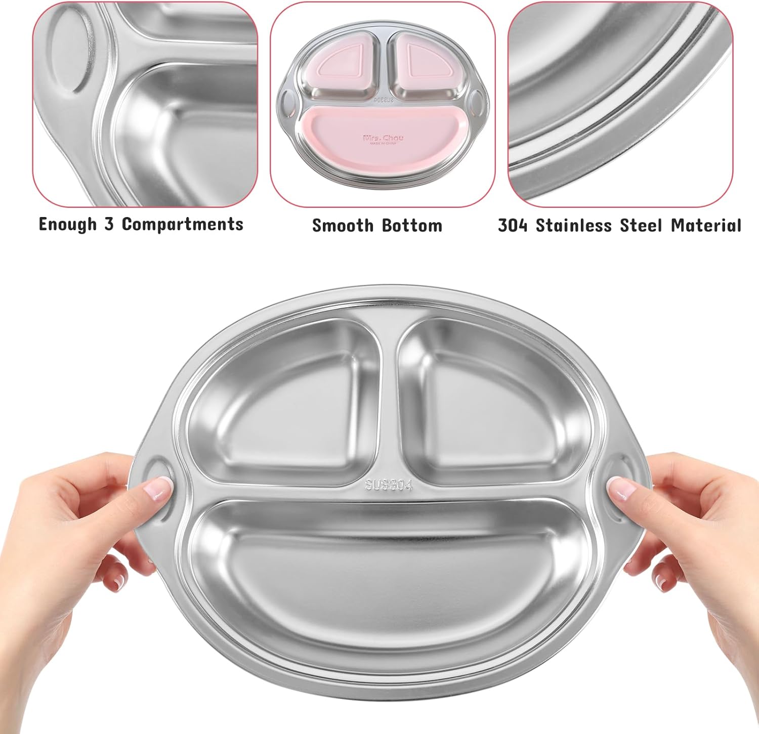 Mrs Chou Pink Stainless Steel Baby Suction Plates