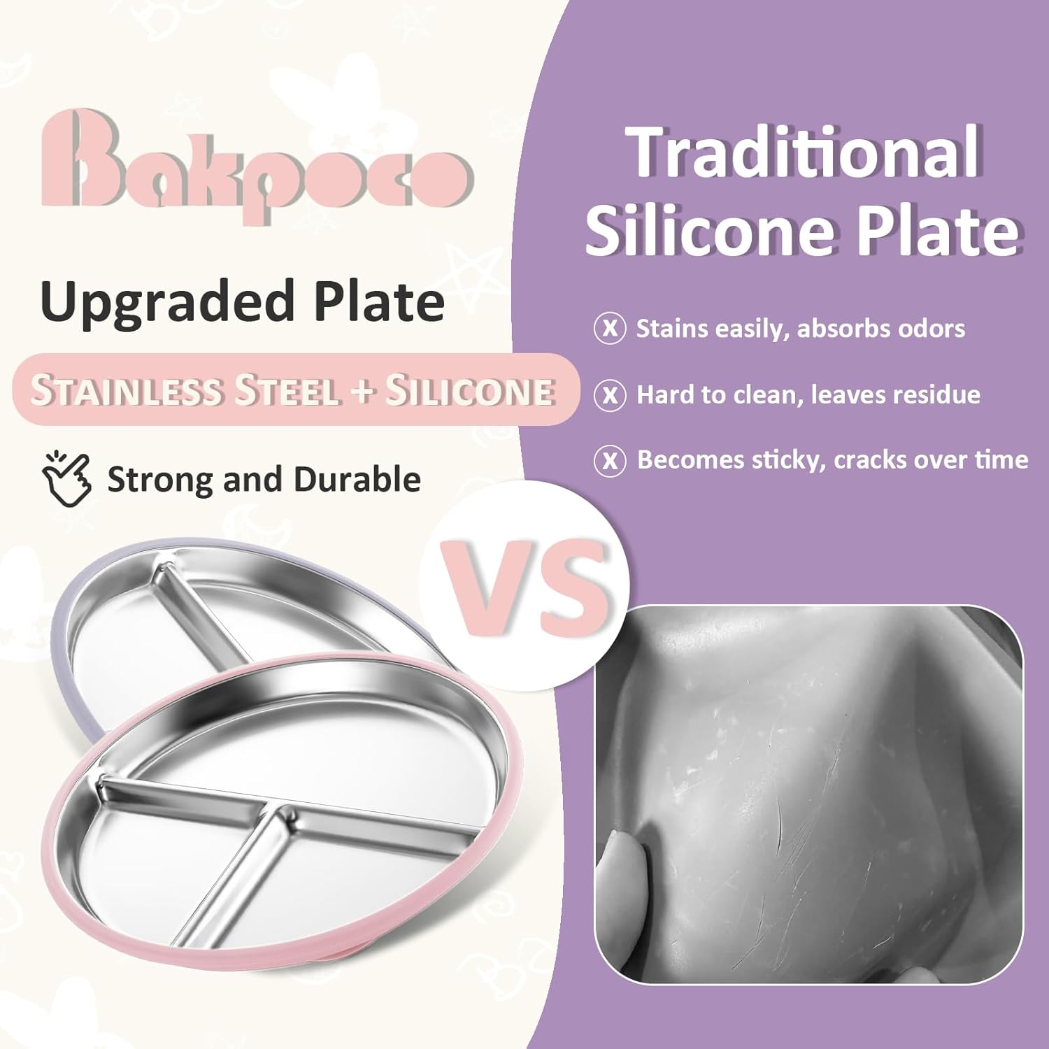 Bakpoco Stainless Steel Toddler Plate with Suction
