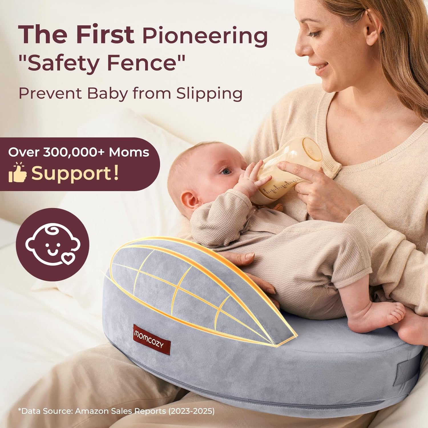 Momcozy Memory Foam Nursing Pillow with Safety Fence 1