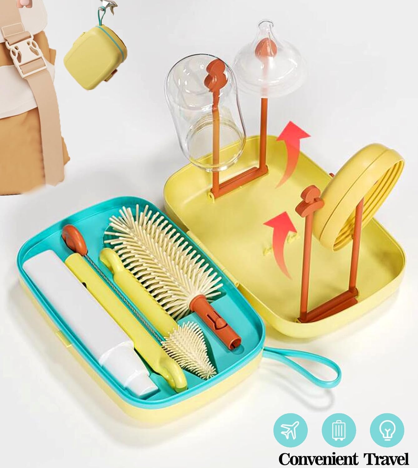 7-in-1 Baby Bottle Cleaning Kit with Storage Yellow