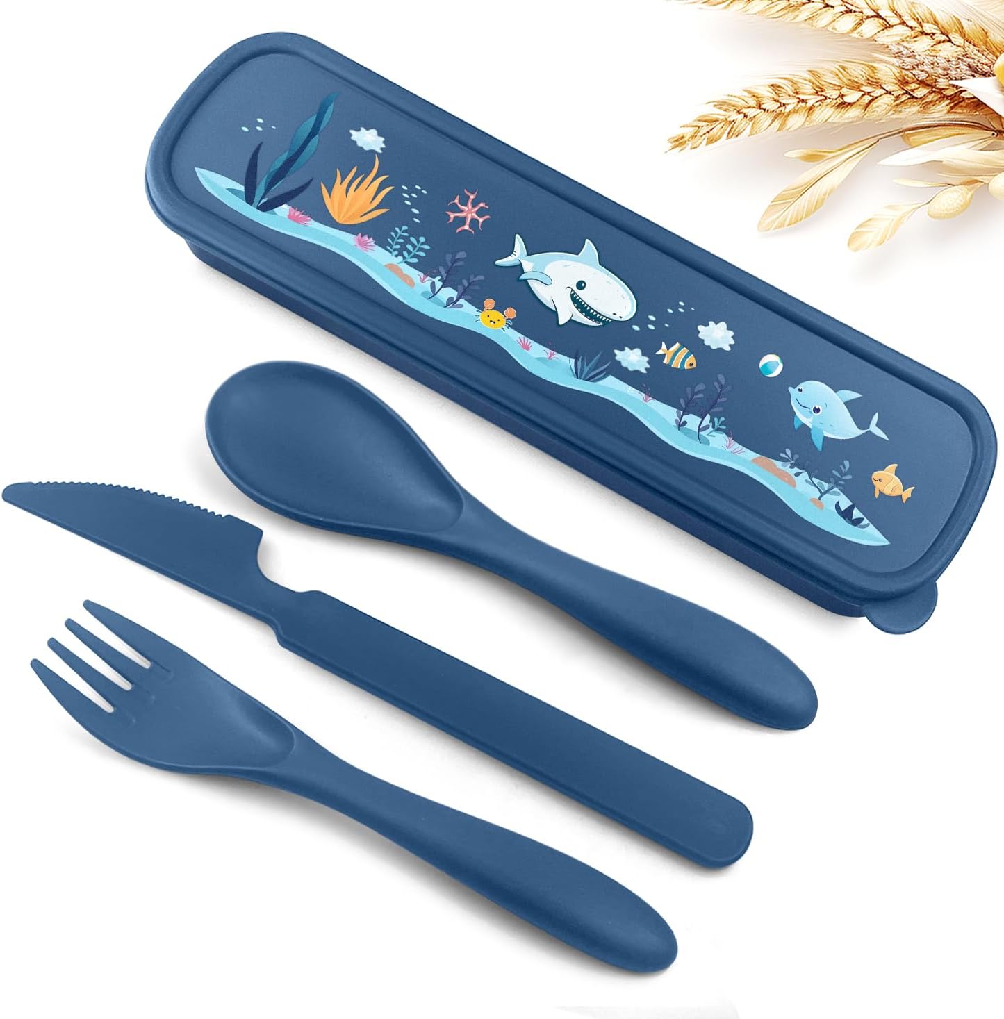 Teivio Wheat Straw Travel Utensils Set with Whale Storage Case 1