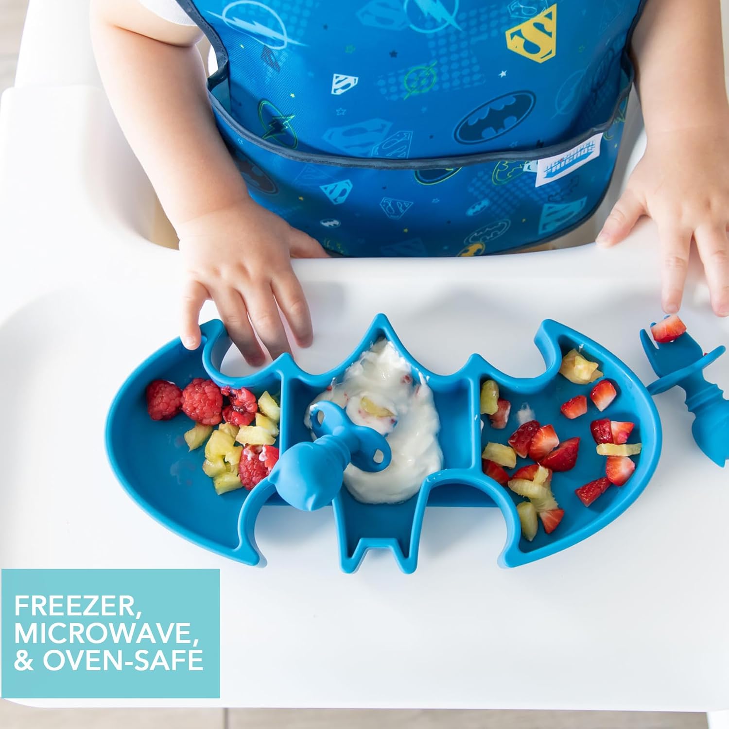 Bumkins Toddler Suction Plate with Sticky Base - Batman Blue