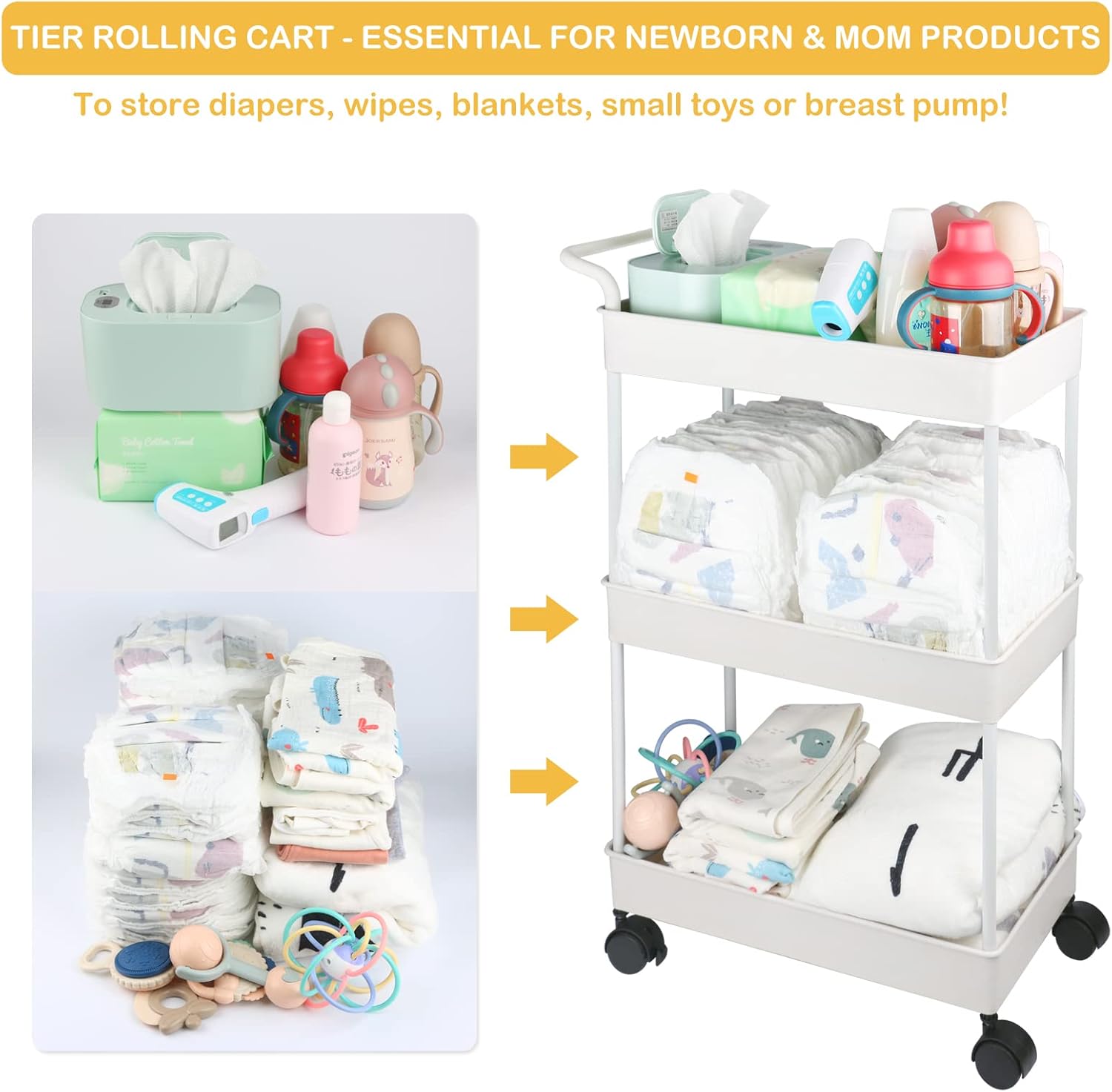 Volnamal Baby Diaper Caddy Movable Cart for Newborn Essentials