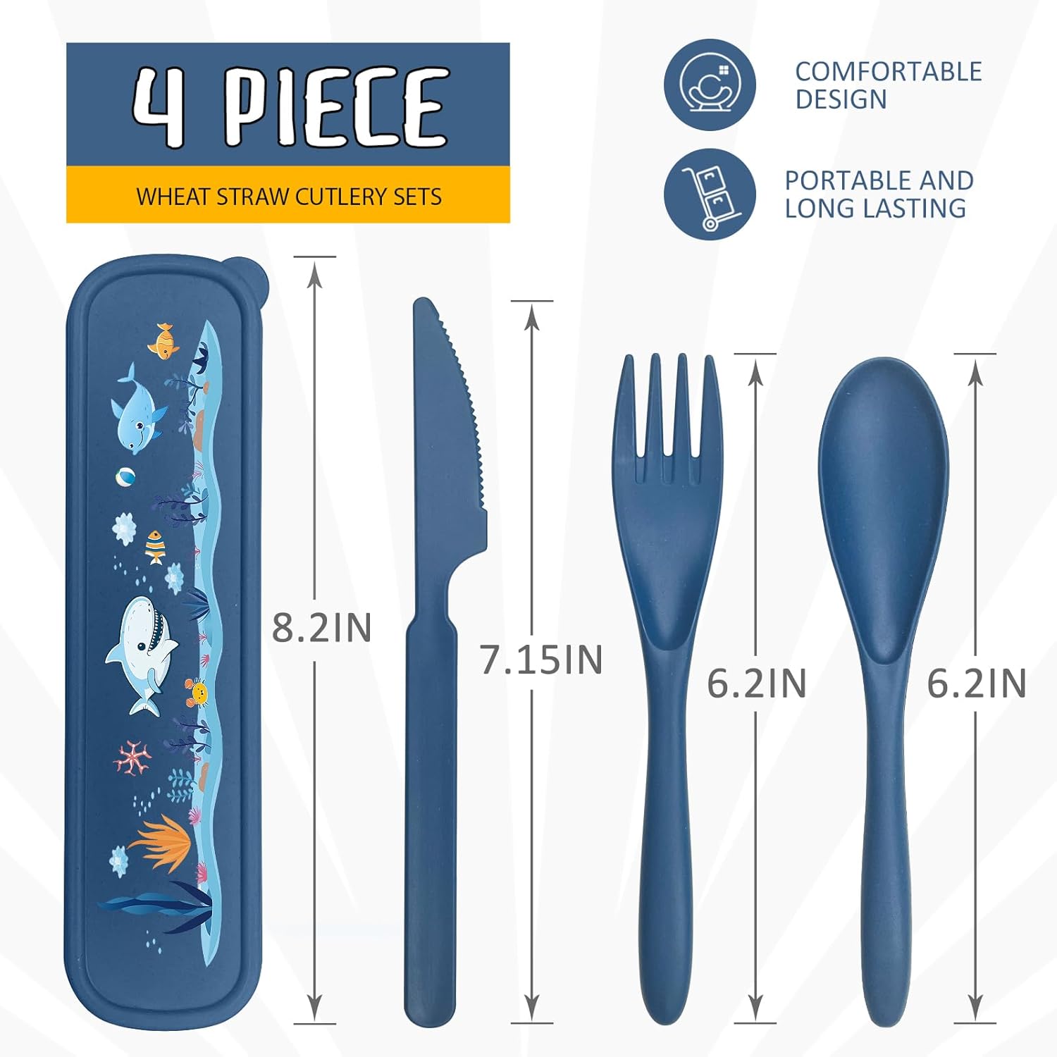 Teivio Wheat Straw Travel Utensils Set with Whale Storage Case 1