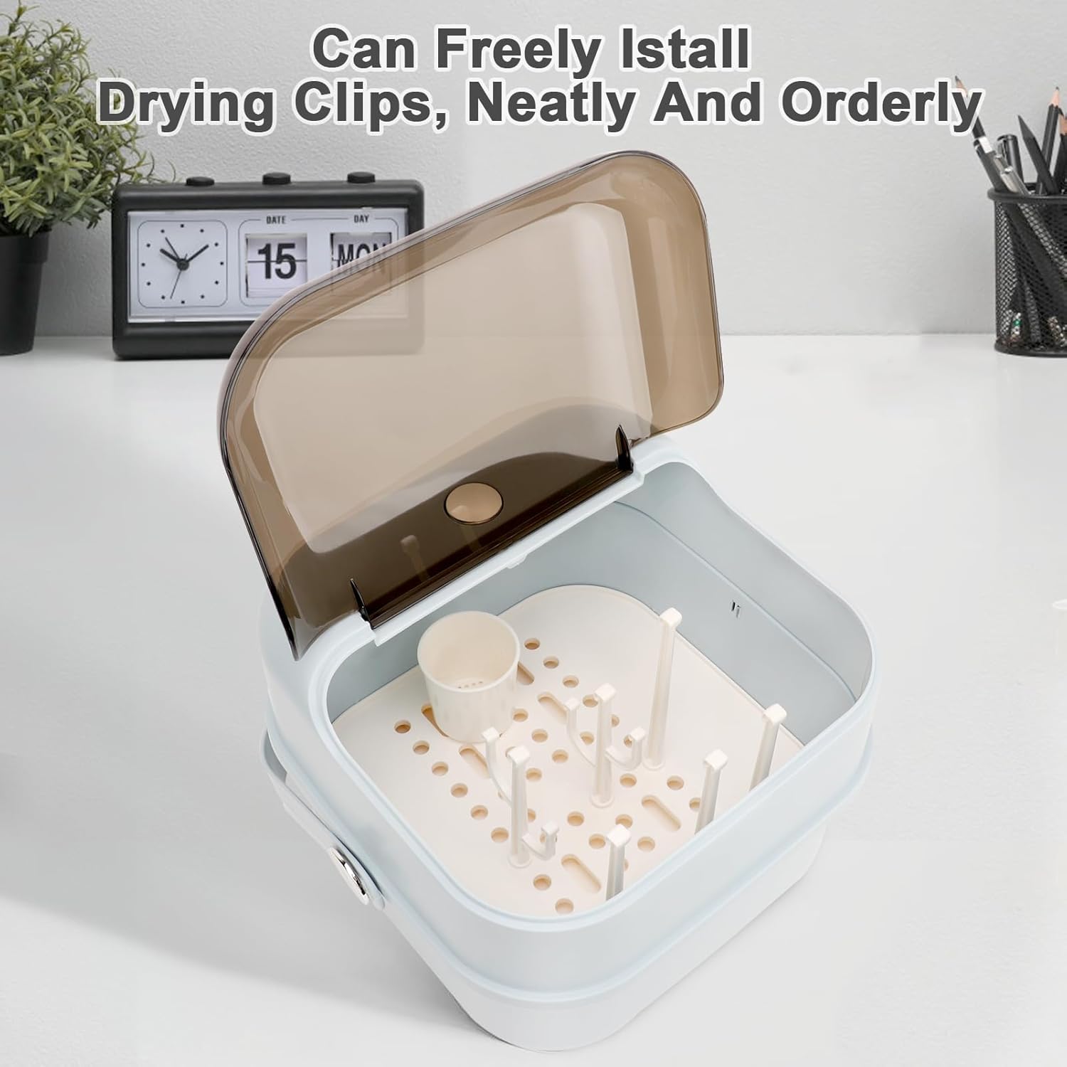 Baby Bottle Holder with Dust-Proof Lid and Cutlery Storage