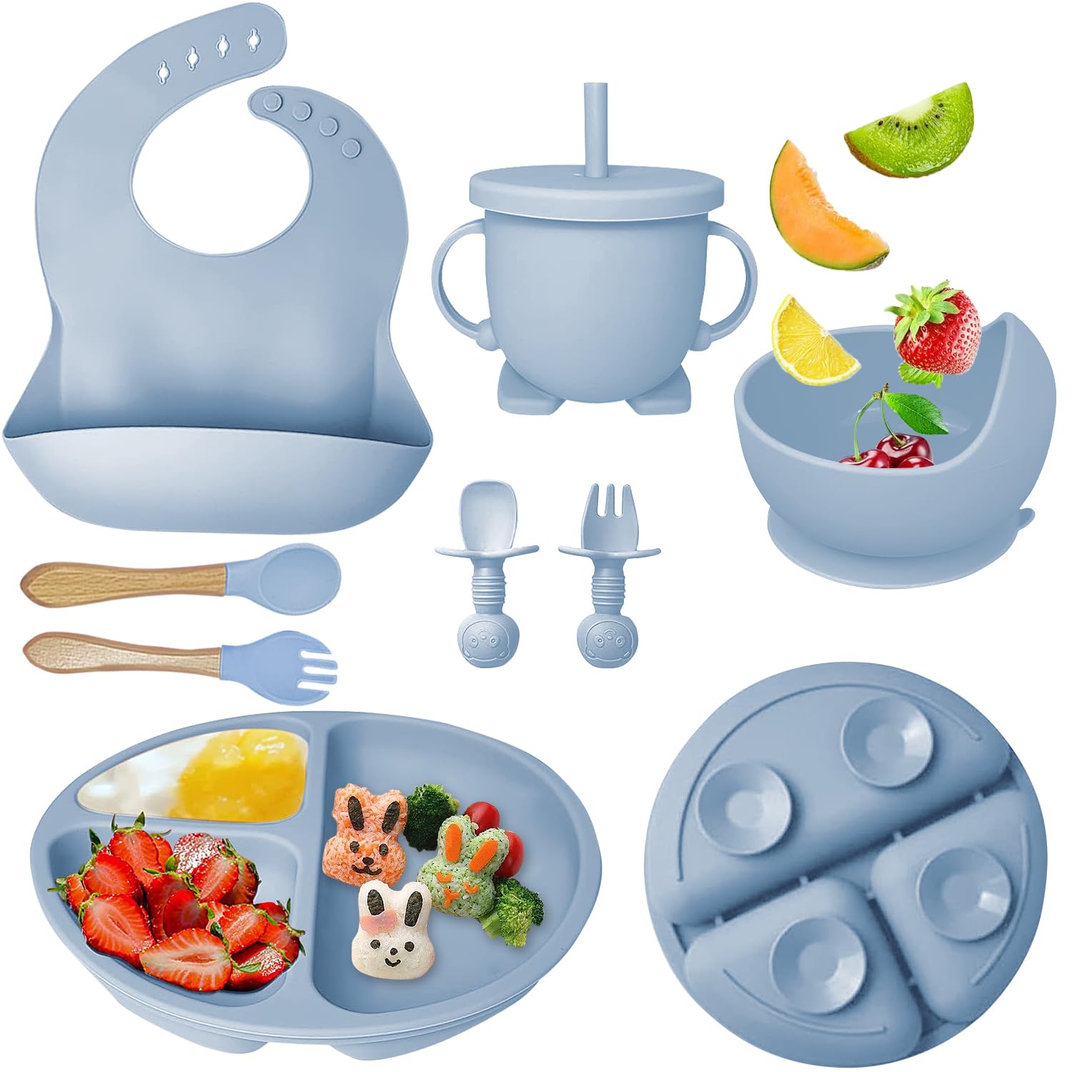 Mrkyy Silicone Baby Feeding Set with Divided Plate and Sippy Cup 1