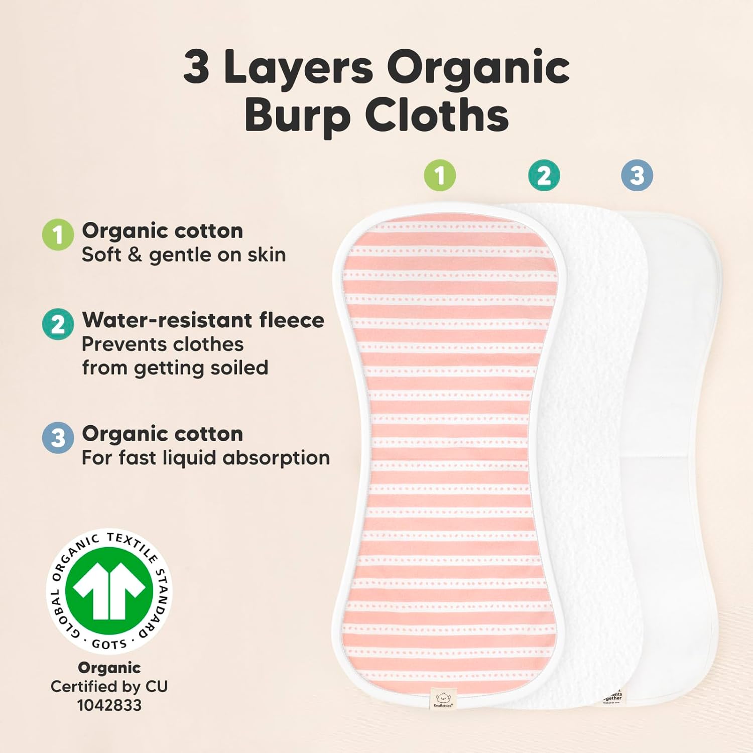 KeaBabies Organic Burp Cloths - 5-Pack Super Absorbent Soft Plush