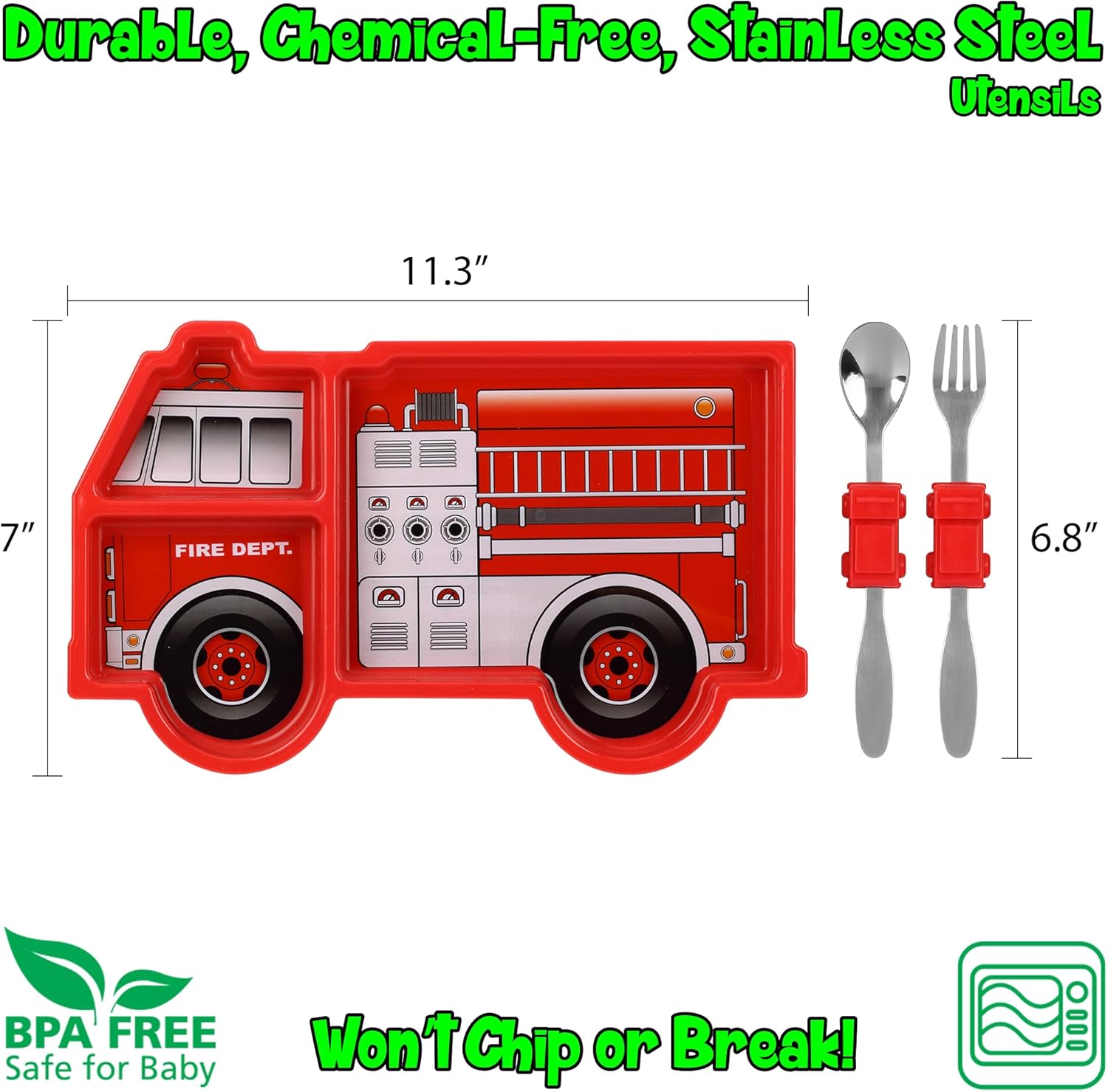 KidsFunwares Fire Truck Plate Set for Toddlers