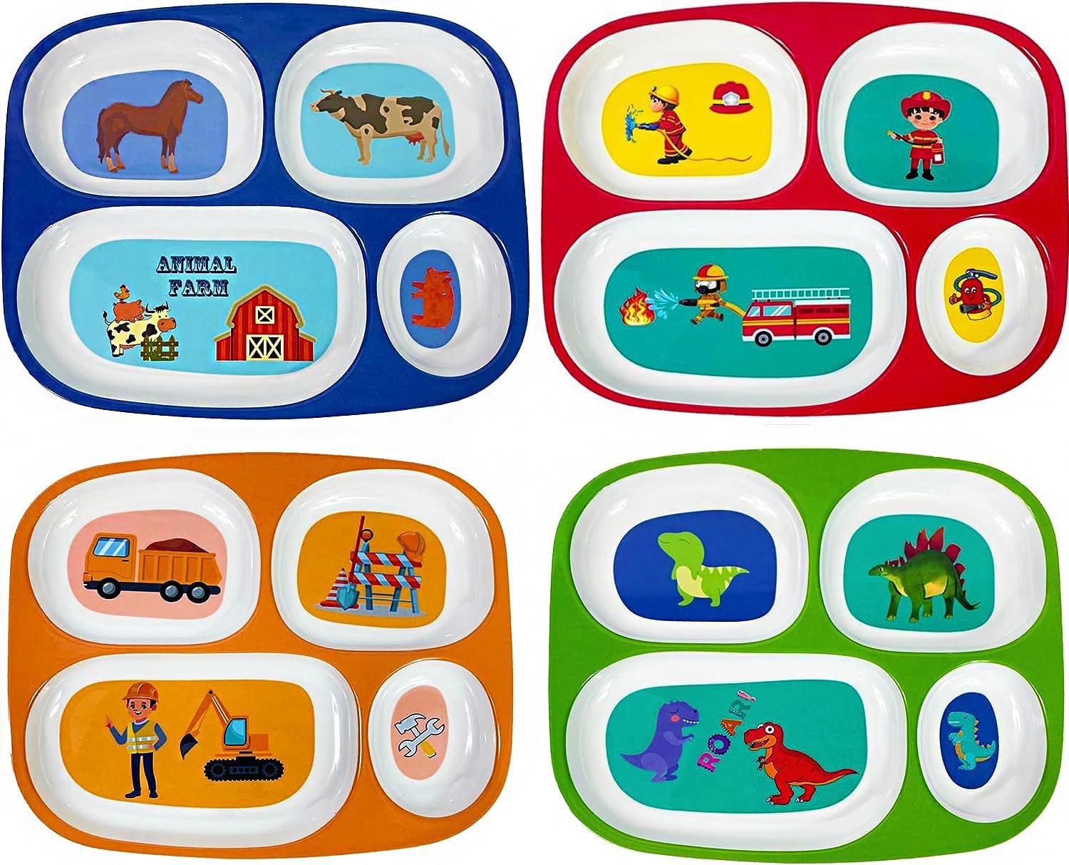 4Es Novelty Set of 4 Melamine Dinner Plates for Kids