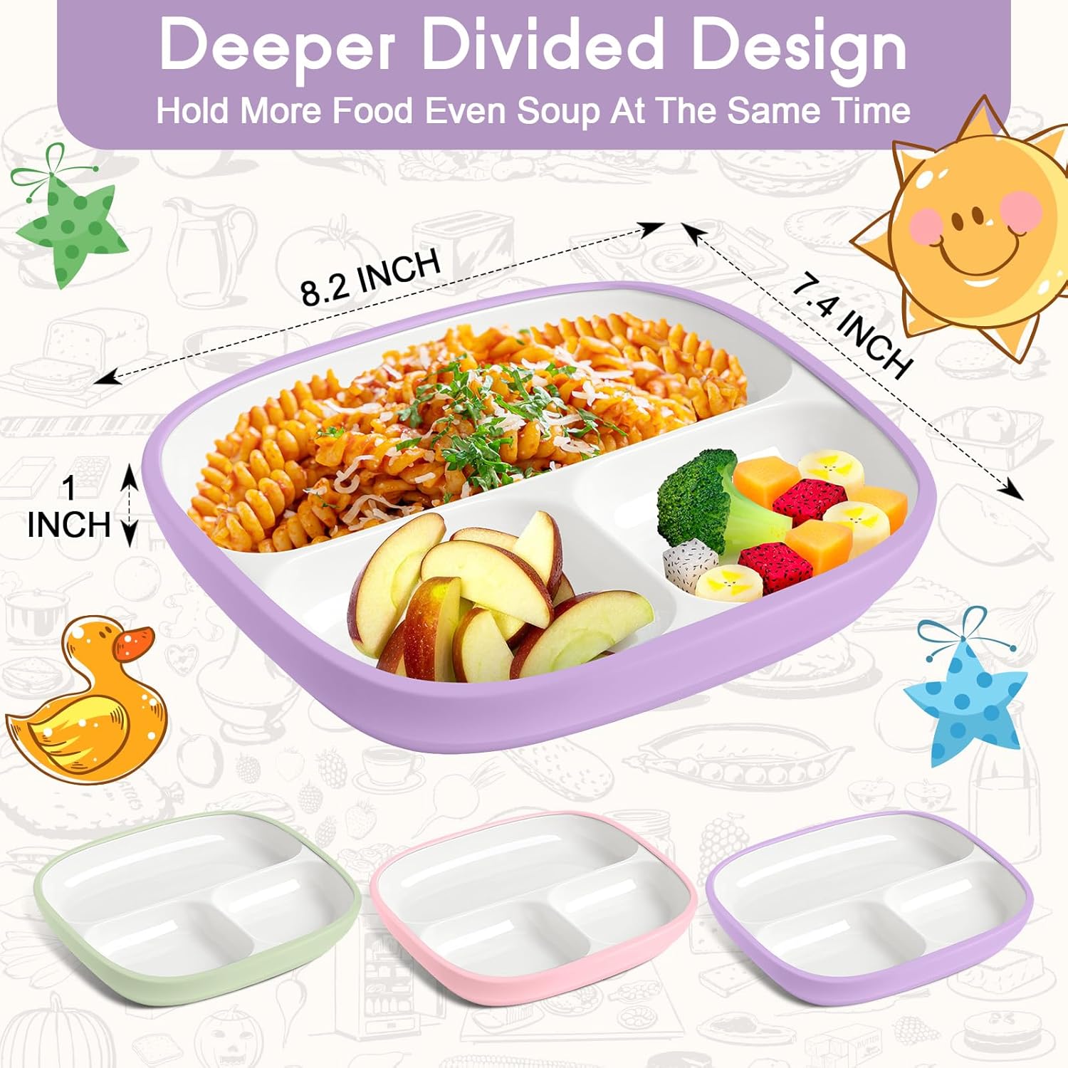 Domensi 3-Piece Suction Porcelain Plates for Kids