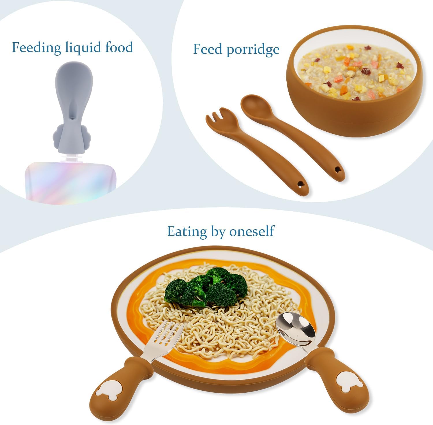 8PCS Silicone Baby Plates Utensils Set for Toddlers 1-3