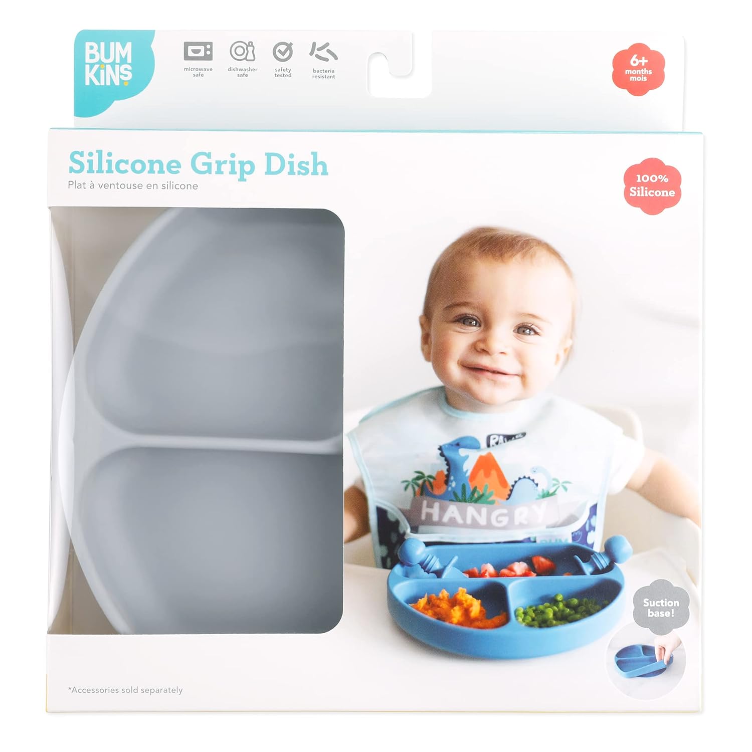 Bumkins Toddler Suction Plate with Divided Grip Gray 1