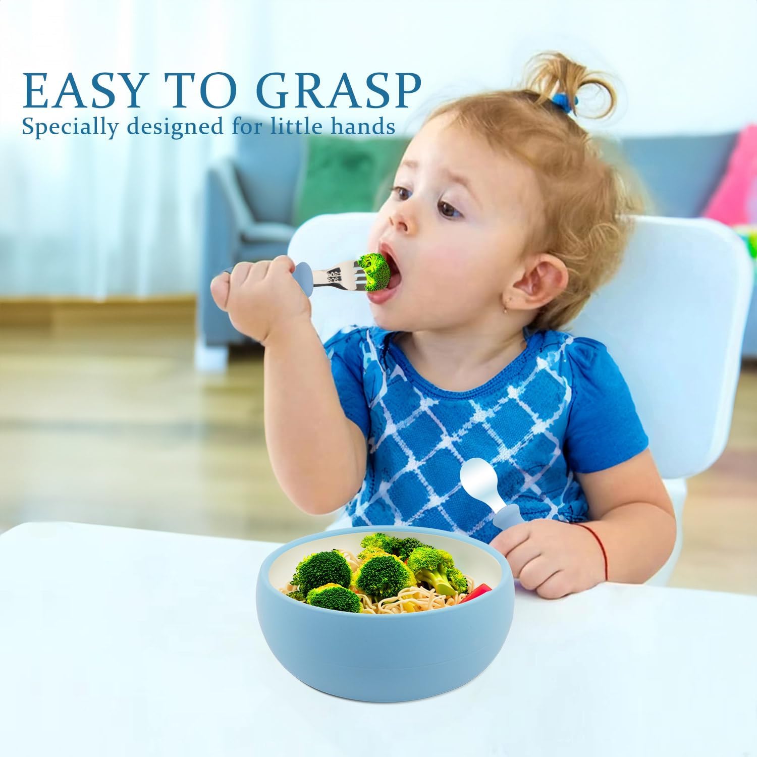 8PCS Silicone Baby Plates Utensils Set for Toddlers 1-3