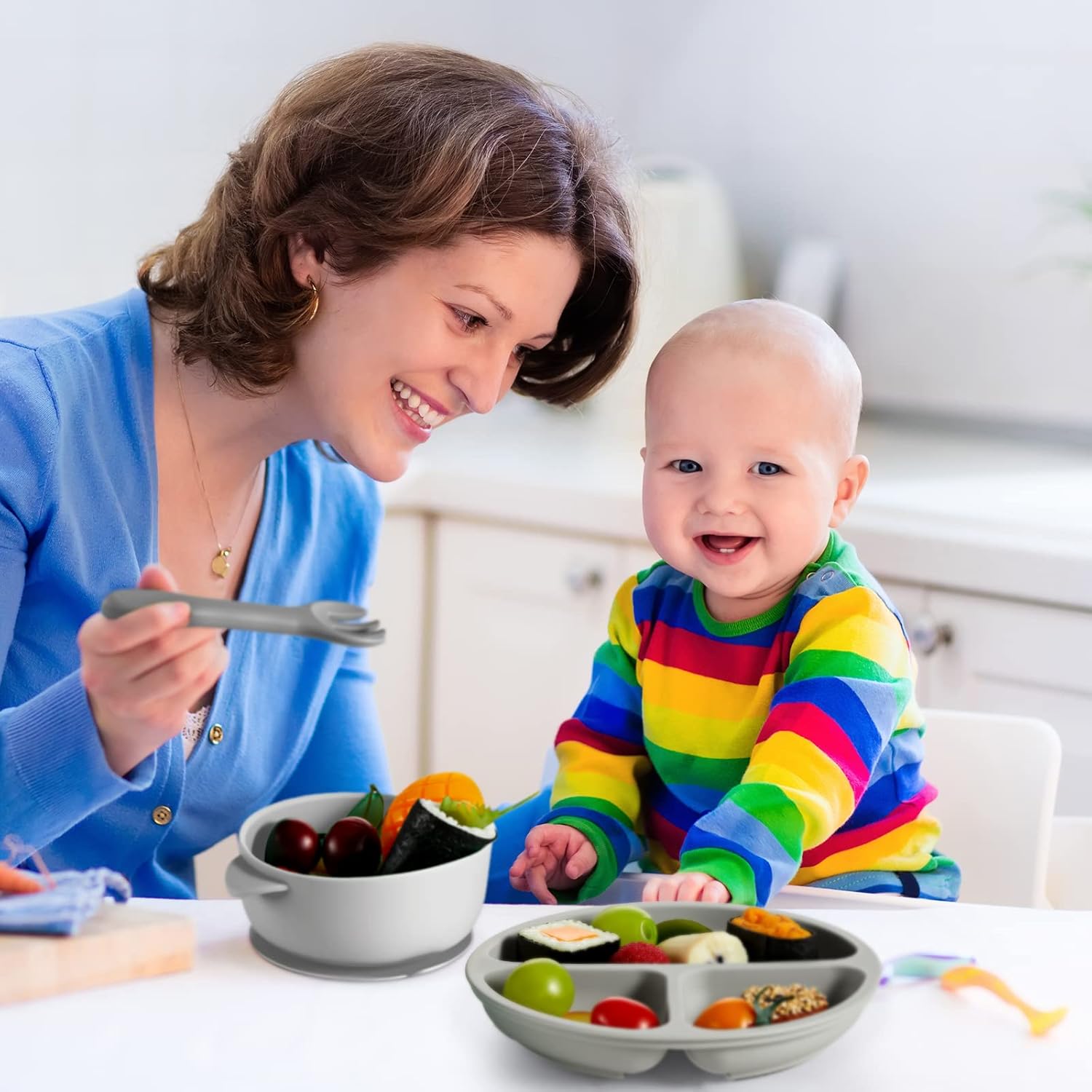 Chengu 9 Pcs Silicone Baby Suction Plates Bowls Feeding Set 1
