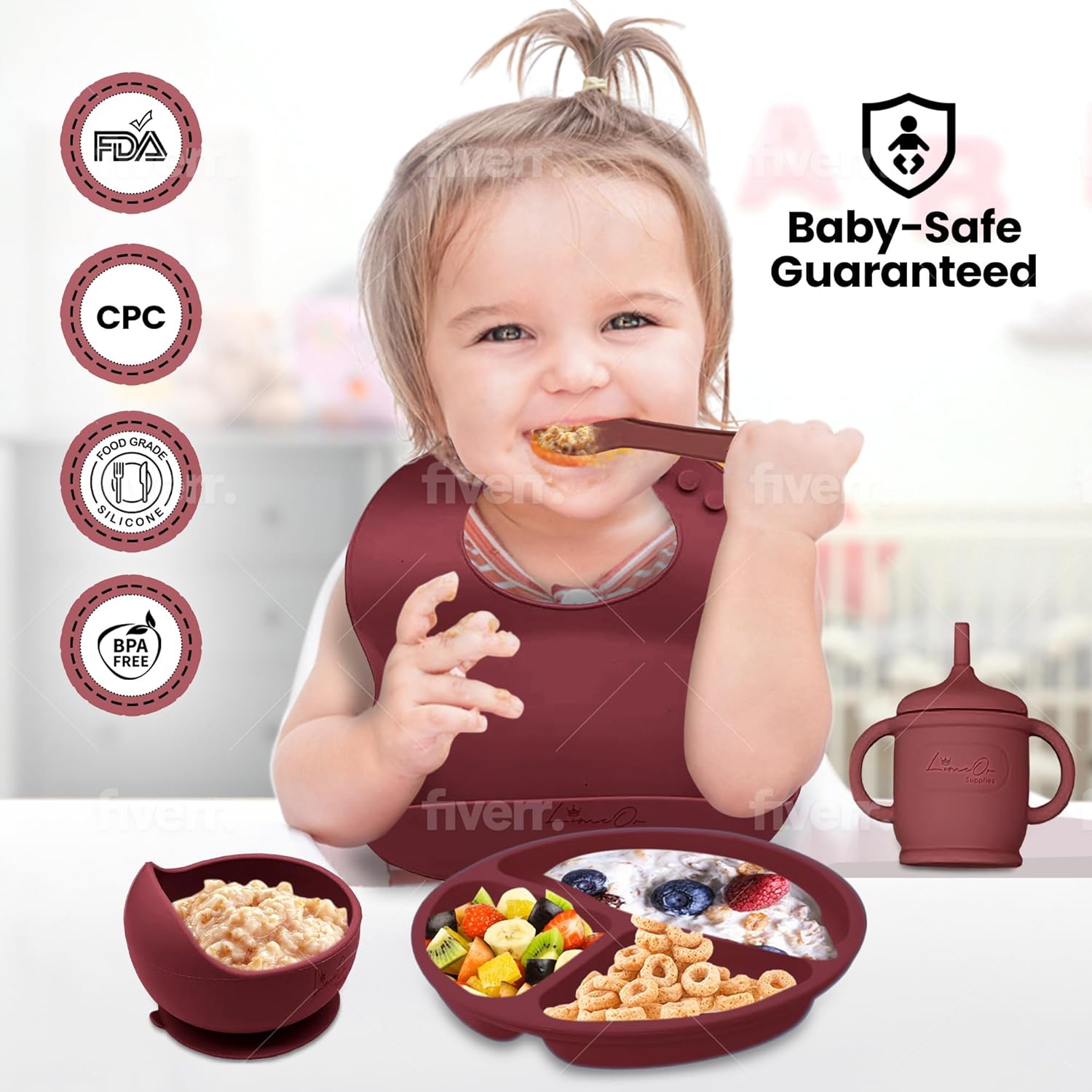 LimeOr Silicone Baby Feeding Set - BPA-Free 6-12 Months